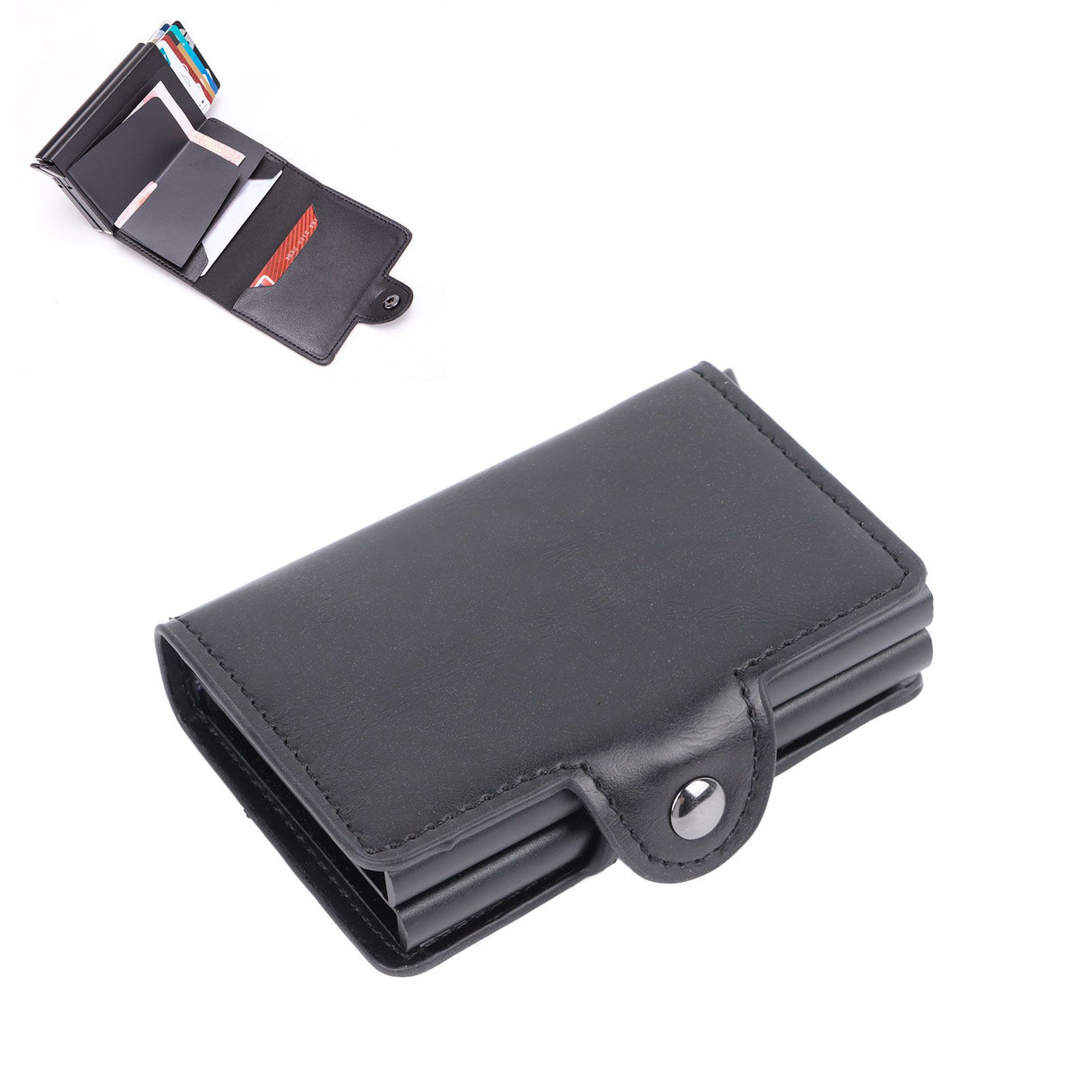Card Holder Black Card Case RFID Blocking Aluminium Alloy PU Anti Degaussing Large Capacity Withstand Wear Card Wallet