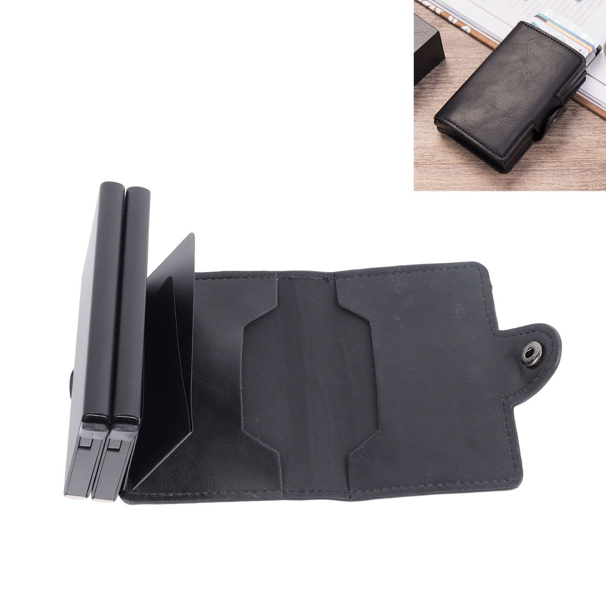 Card Holder Black Card Case RFID Blocking Aluminium Alloy PU Anti Degaussing Large Capacity Withstand Wear Card Wallet