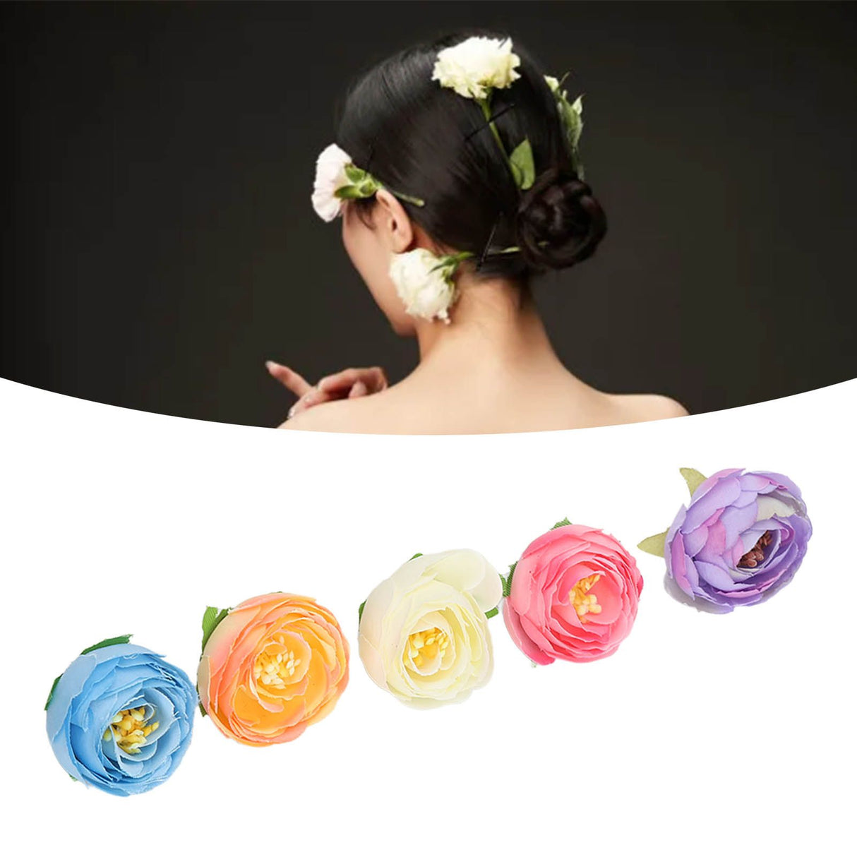 50 Pcs Camellia Flower Decor DIY Corsage Headdress Artificial Flower Heads False Rose Head Little Flower Buds