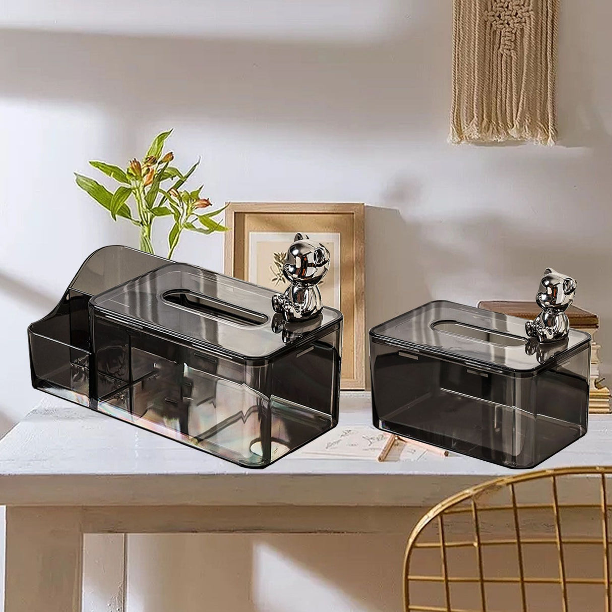 Tissue Storage Box Beautiful Easy To Access Grey Plastic Tissue Box Holder for Room Decoration Medium