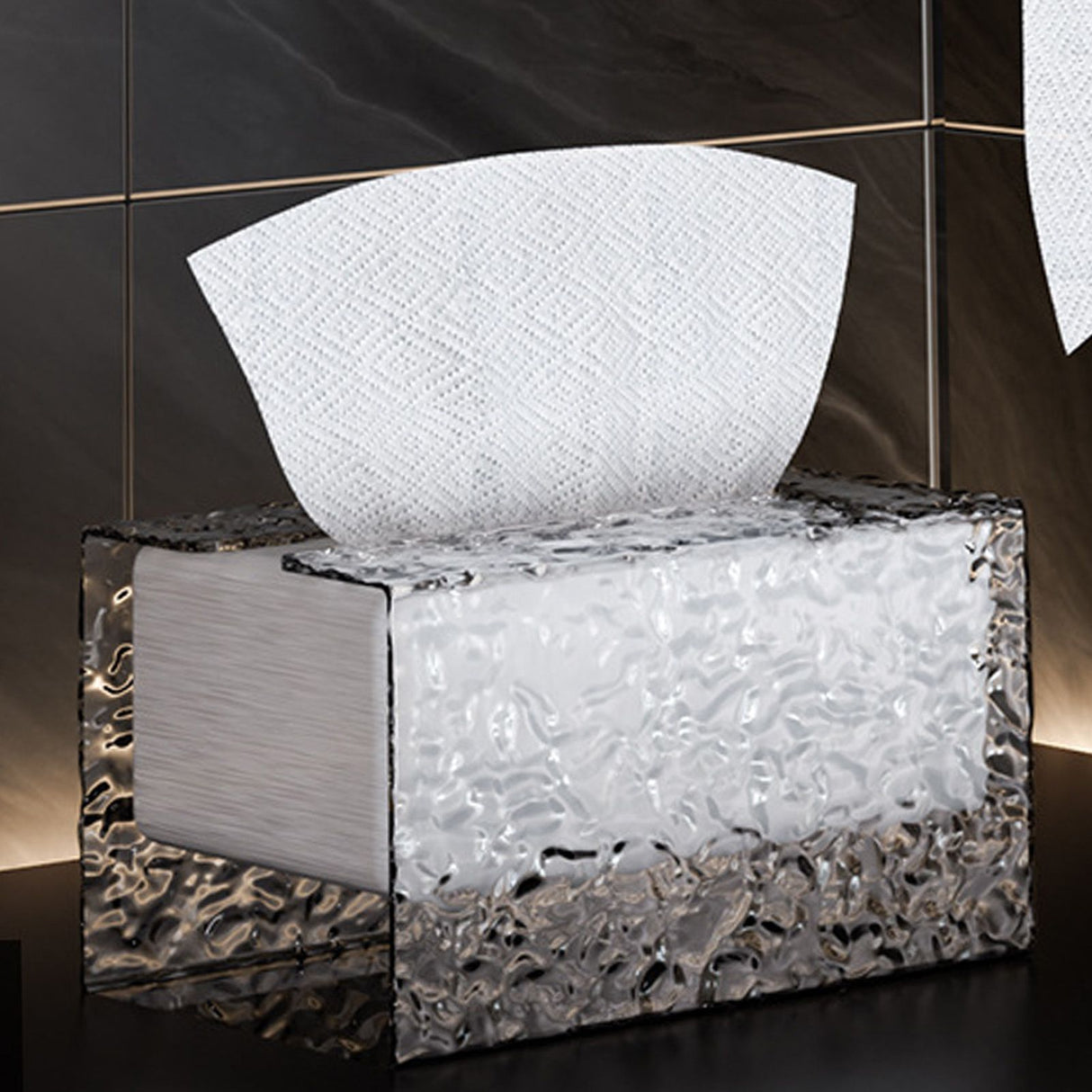 Wall Mounted Tissue Box Glacier Pattern Multifunctional Light Luxury Style Tissue Dispenser Box for Bathroom