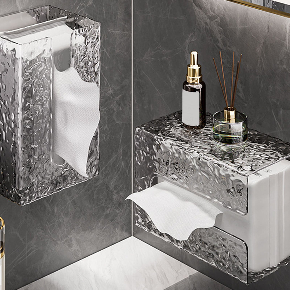 Wall Mounted Tissue Box Glacier Pattern Multifunctional Light Luxury Style Tissue Dispenser Box for Bathroom
