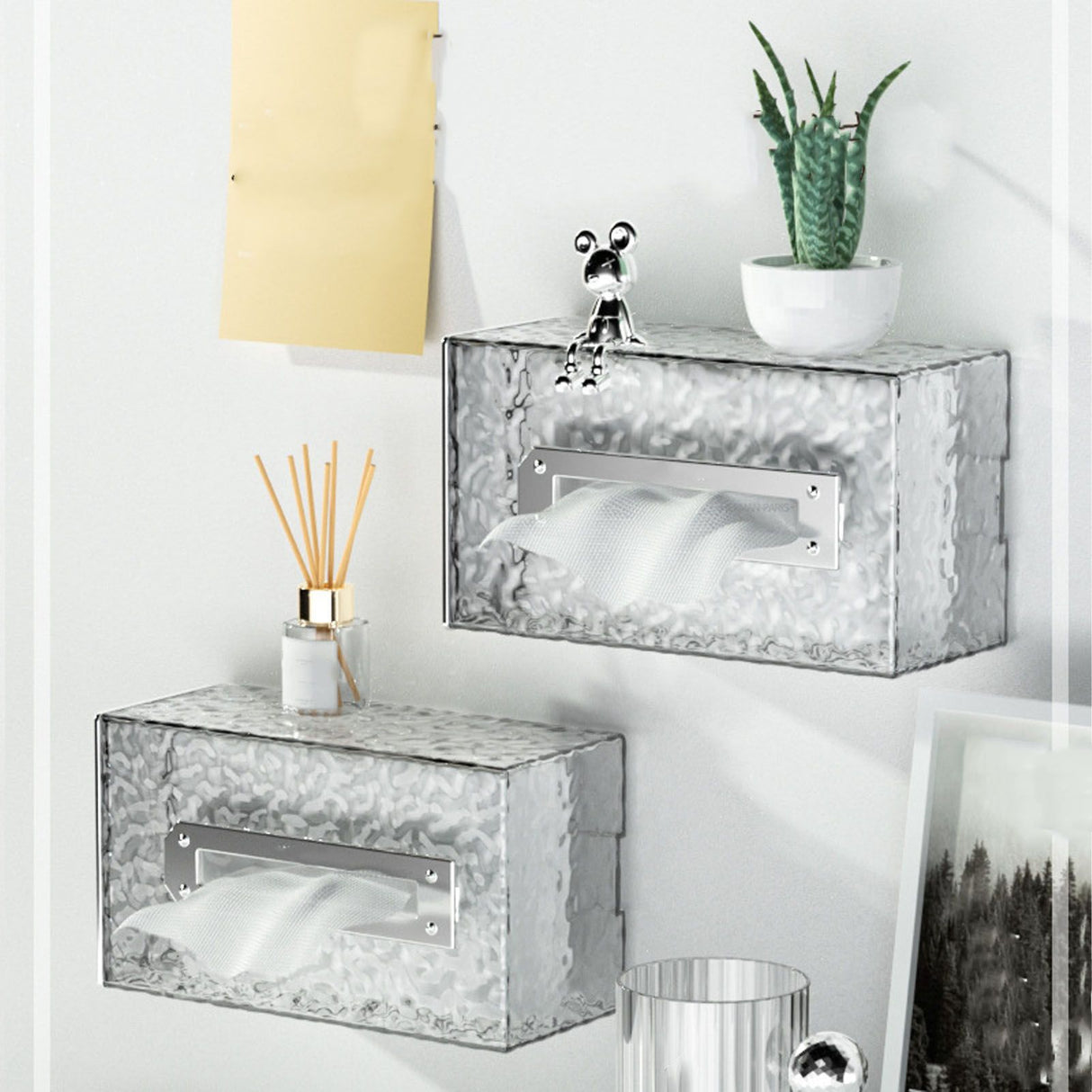 Napkin Paper Holder Box Space Saving Home Decoration Rugged Wall Mounted Tissue Box for Living Room Bedroom Transparent Silver