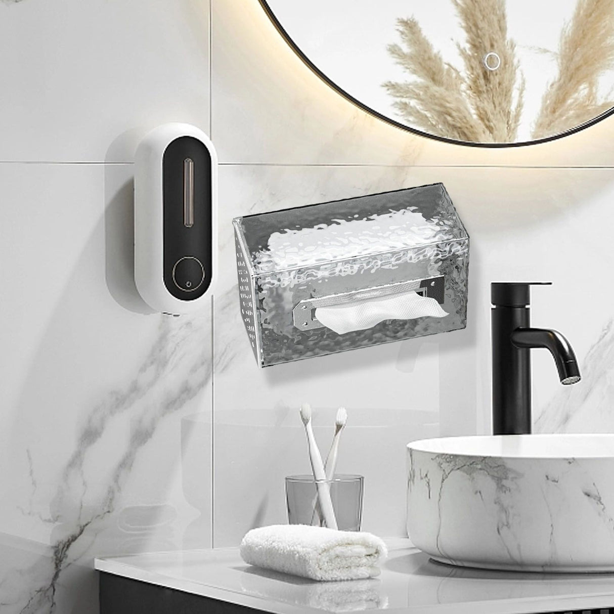Napkin Paper Holder Box Space Saving Home Decoration Rugged Wall Mounted Tissue Box for Living Room Bedroom Translucent Silver