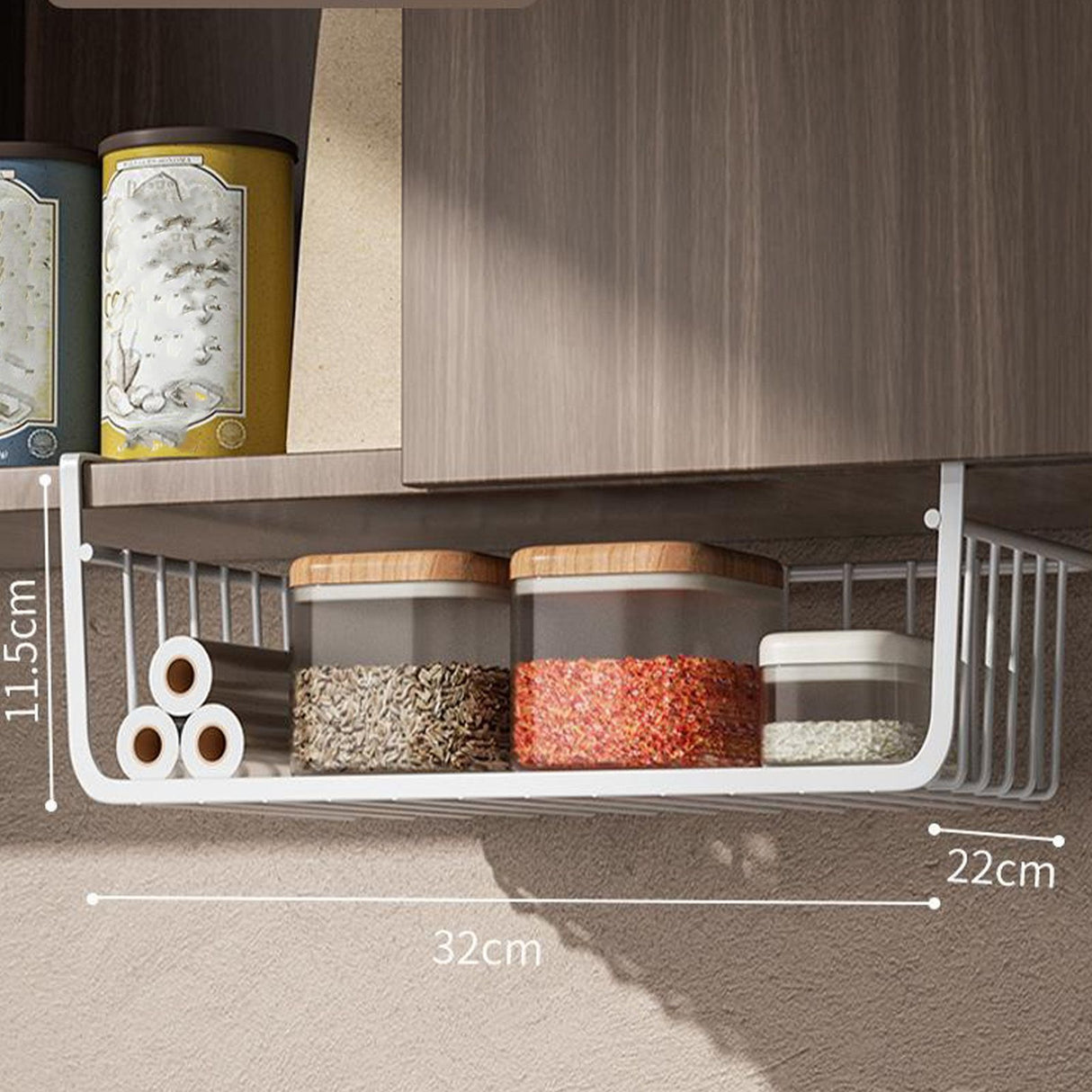 Under Shelf Storage Basket Multipurpose All Metal Under Shelf Wire Basket for Kitchen Office Pantry Desk Bookshelf L White