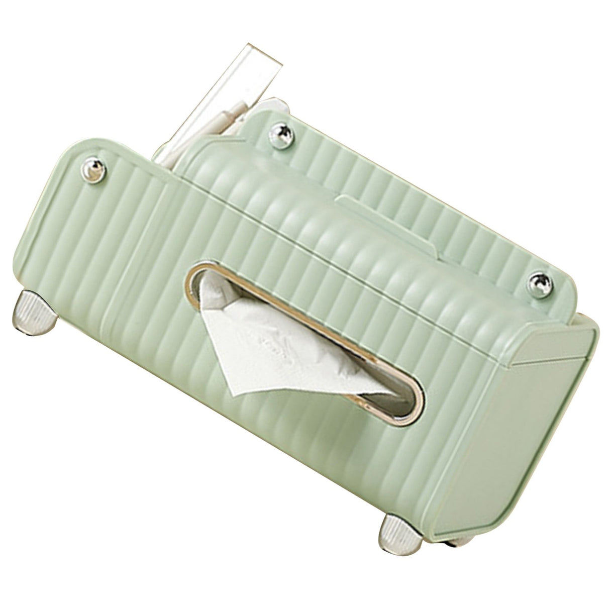 Tissue Box Cover HIPS ABS Multifunctional Desktop Rectangular Napkin Dispenser Holder with Stationery Box for Living Room Bedroom Green