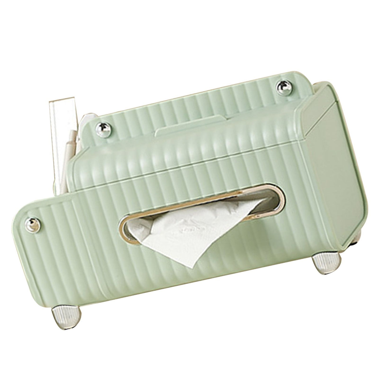 Tissue Box Cover HIPS ABS Multifunctional Desktop Rectangular Napkin Dispenser Holder with Stationery Box for Living Room Bedroom Green