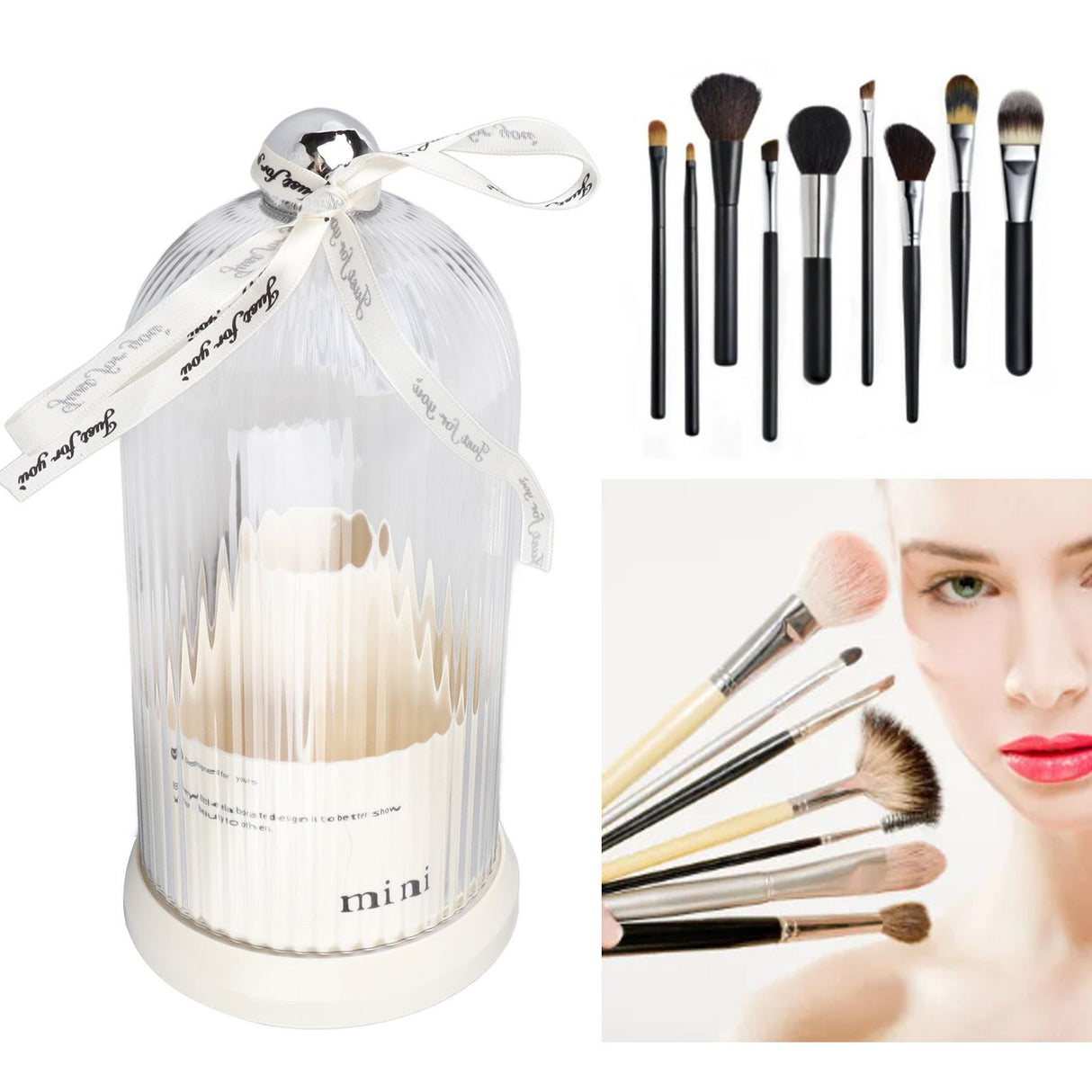 Makeup Brush Storage Holder 360 Degree Rotatable Makeup Organizer Dustproof Waterproof Holder for Lipstick Cosmetic Milky White