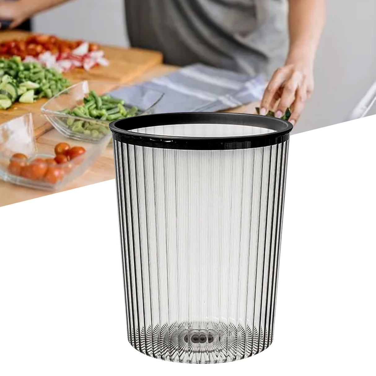 Transparent Garbage Bin with Top Ring Easy Attached Lid Free Large Capacity Trash Bin Can for Household Black