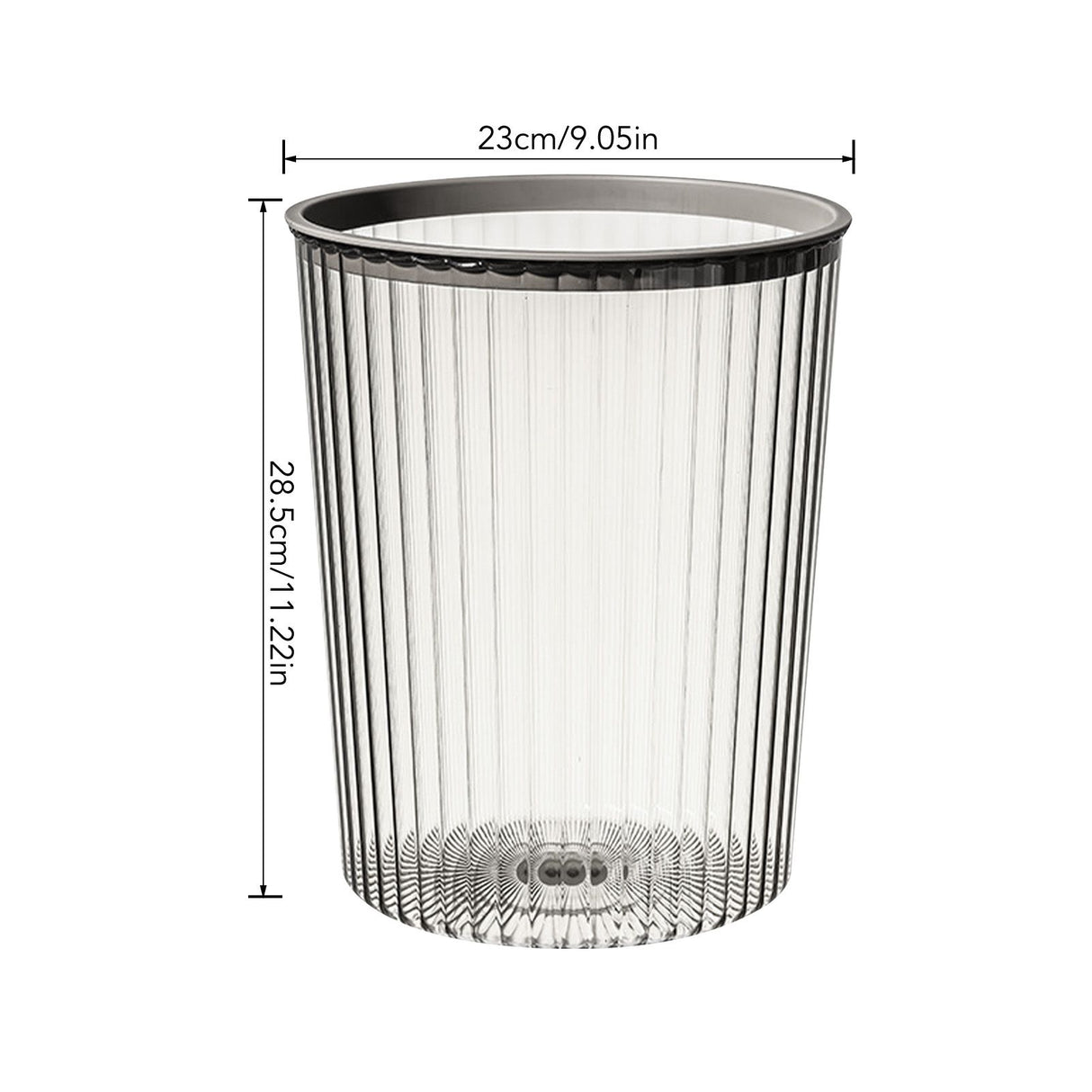 Transparent Garbage Bin with Top Ring Easy Attached Lid Free Large Capacity Trash Bin Can for Household Gray