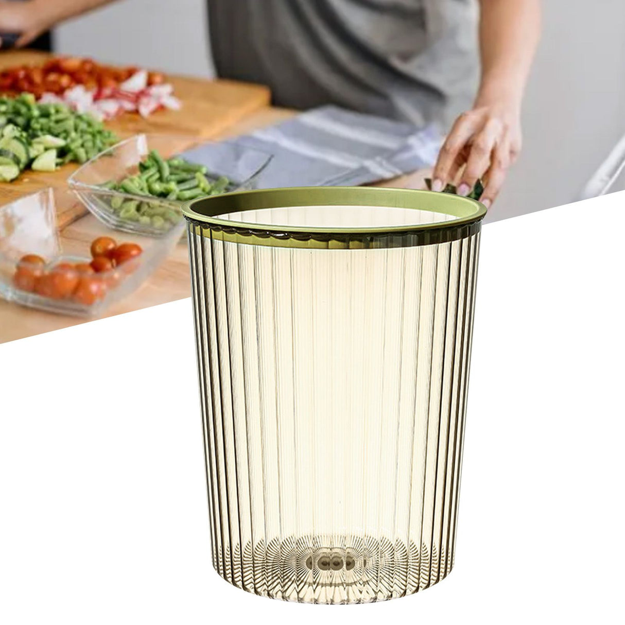 Transparent Garbage Bin with Top Ring Easy Attached Lid Free Large Capacity Trash Bin Can for Household Green