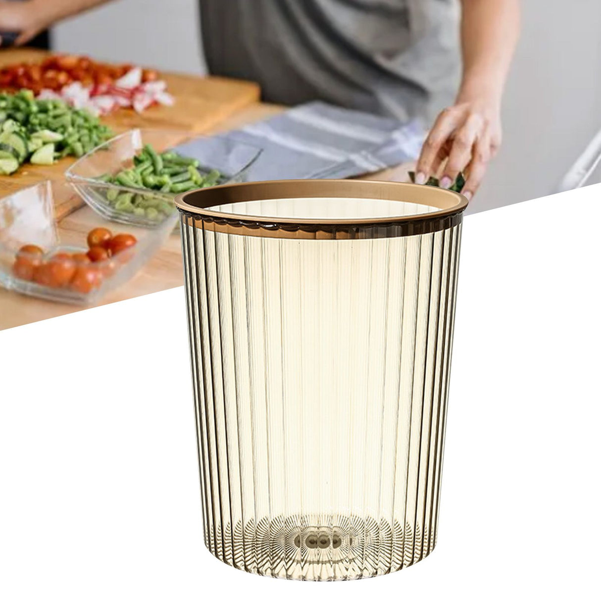 Transparent Garbage Bin with Top Ring Easy Attached Lid Free Large Capacity Trash Bin Can for Household Coffee Color