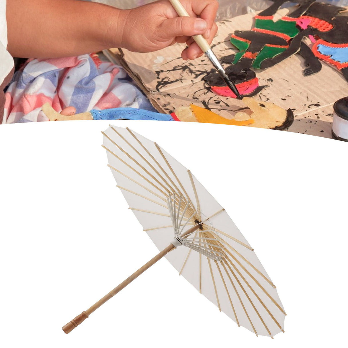 Kids Paper Parasol Bamboo and Paper Chinese Style Elegant White DIY Paper Umbrellas for Decoration 83cm/32.7in