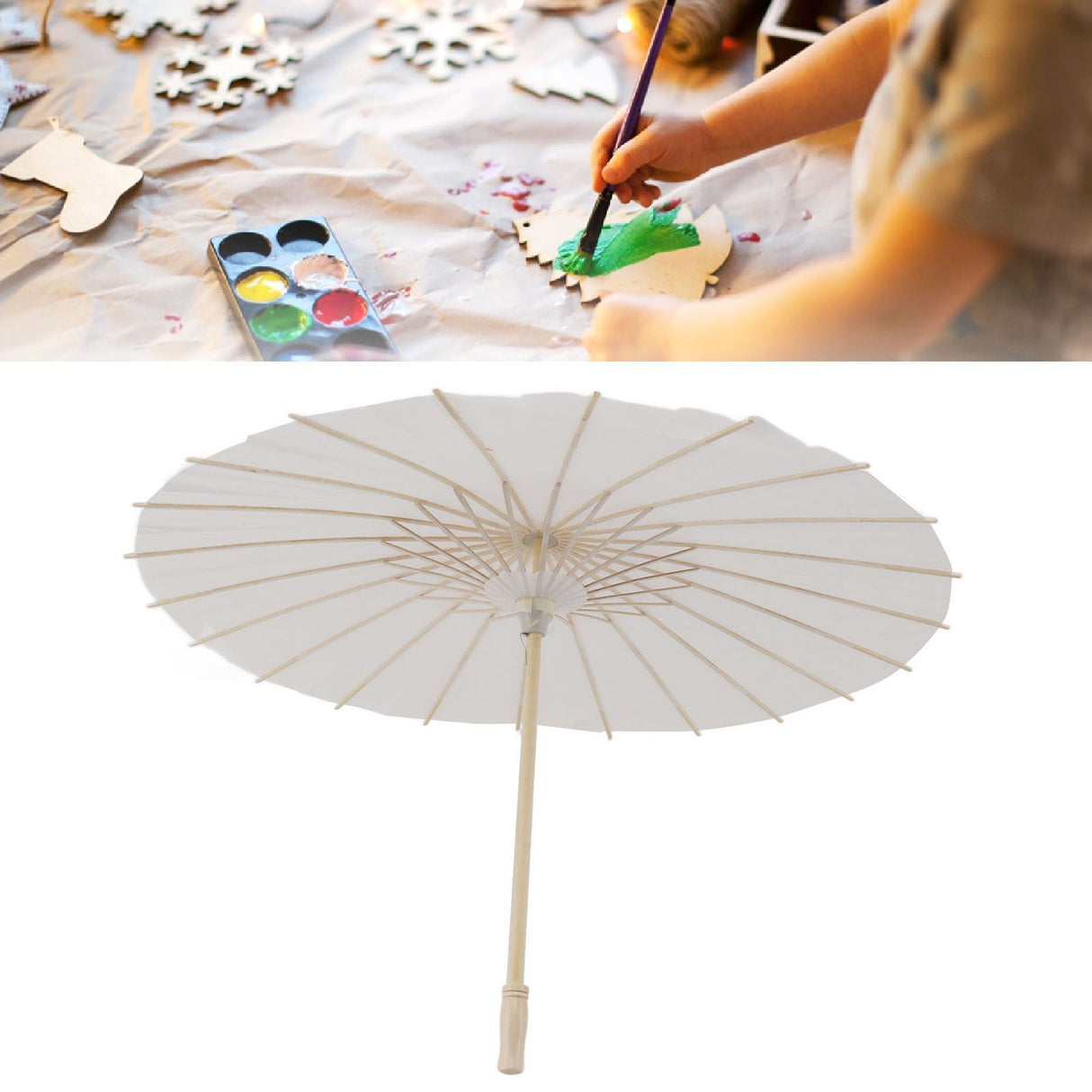 Kids Paper Parasol Bamboo and Paper Chinese Style Elegant White DIY Paper Umbrellas for Decoration 58cm/22.8in
