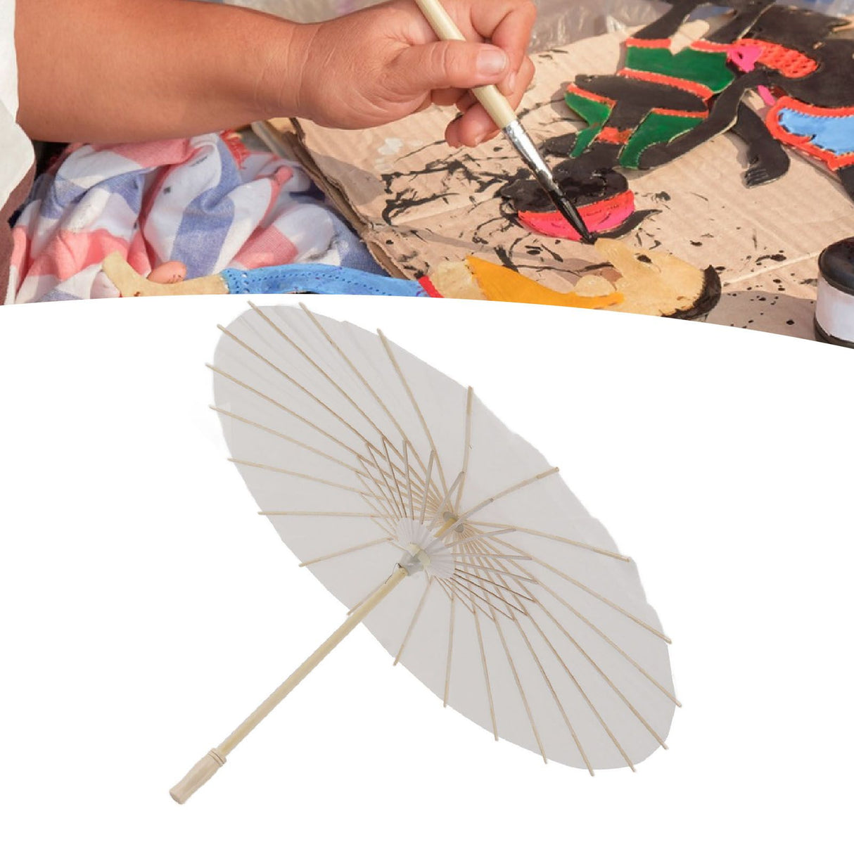Kids Paper Parasol Bamboo and Paper Chinese Style Elegant White DIY Paper Umbrellas for Decoration 58cm/22.8in