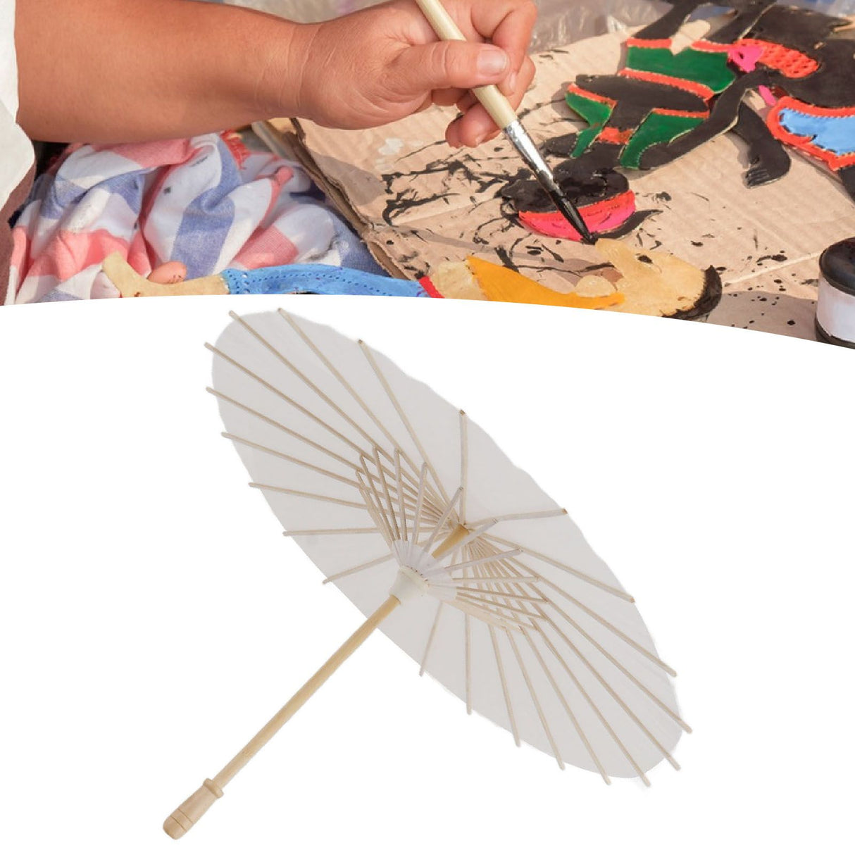 Kids Paper Parasol Bamboo and Paper Chinese Style Elegant White DIY Paper Umbrellas for Decoration 40cm/15.7in