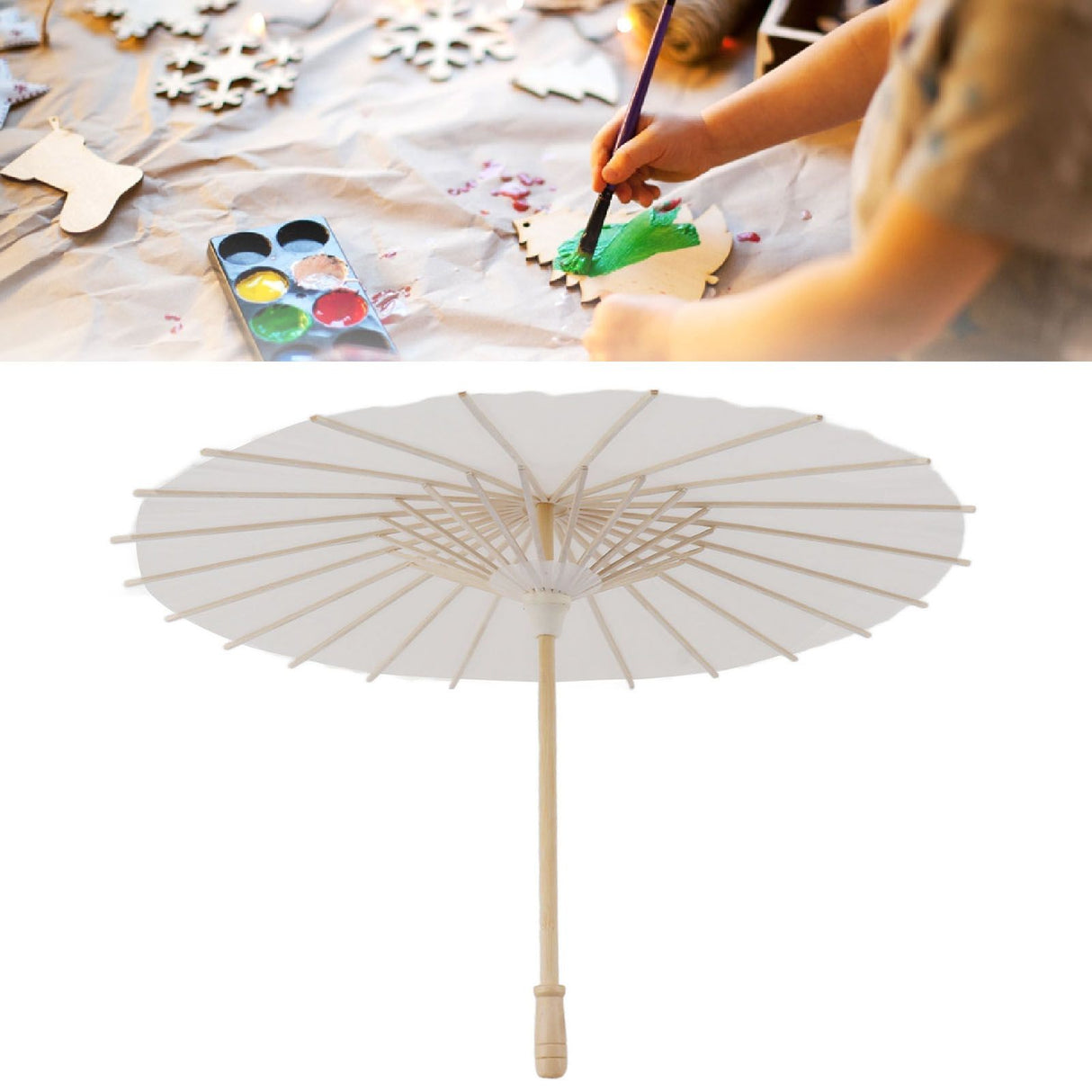 Kids Paper Parasol Bamboo and Paper Chinese Style Elegant White DIY Paper Umbrellas for Decoration 40cm/15.7in