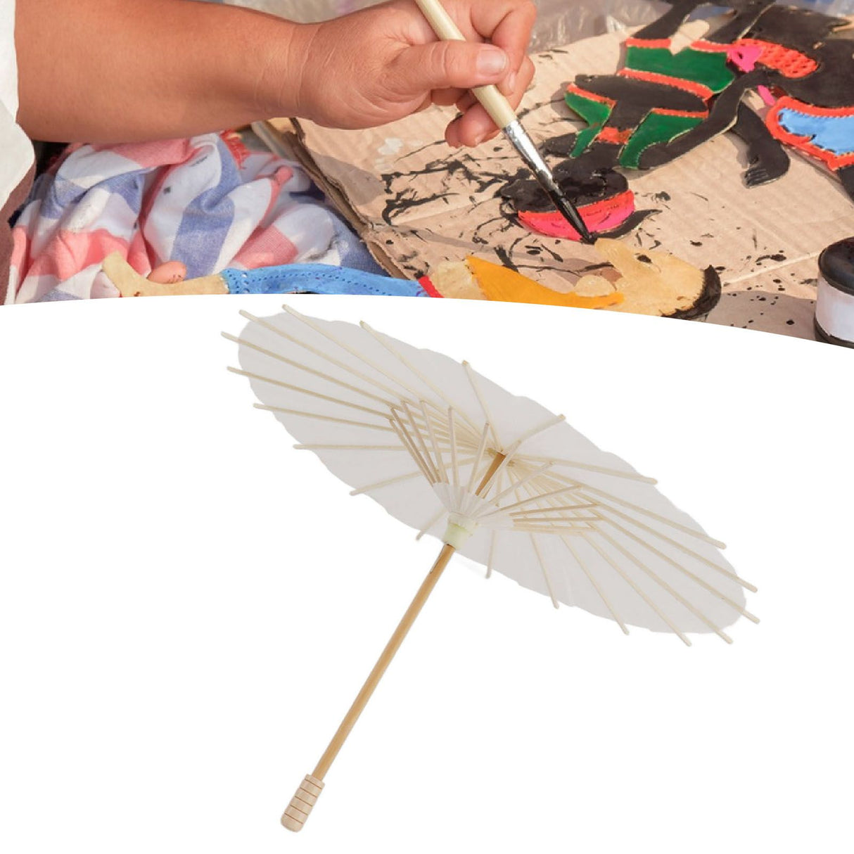 Kids Paper Parasol Bamboo and Paper Chinese Style Elegant White DIY Paper Umbrellas for Decoration 28cm/11in