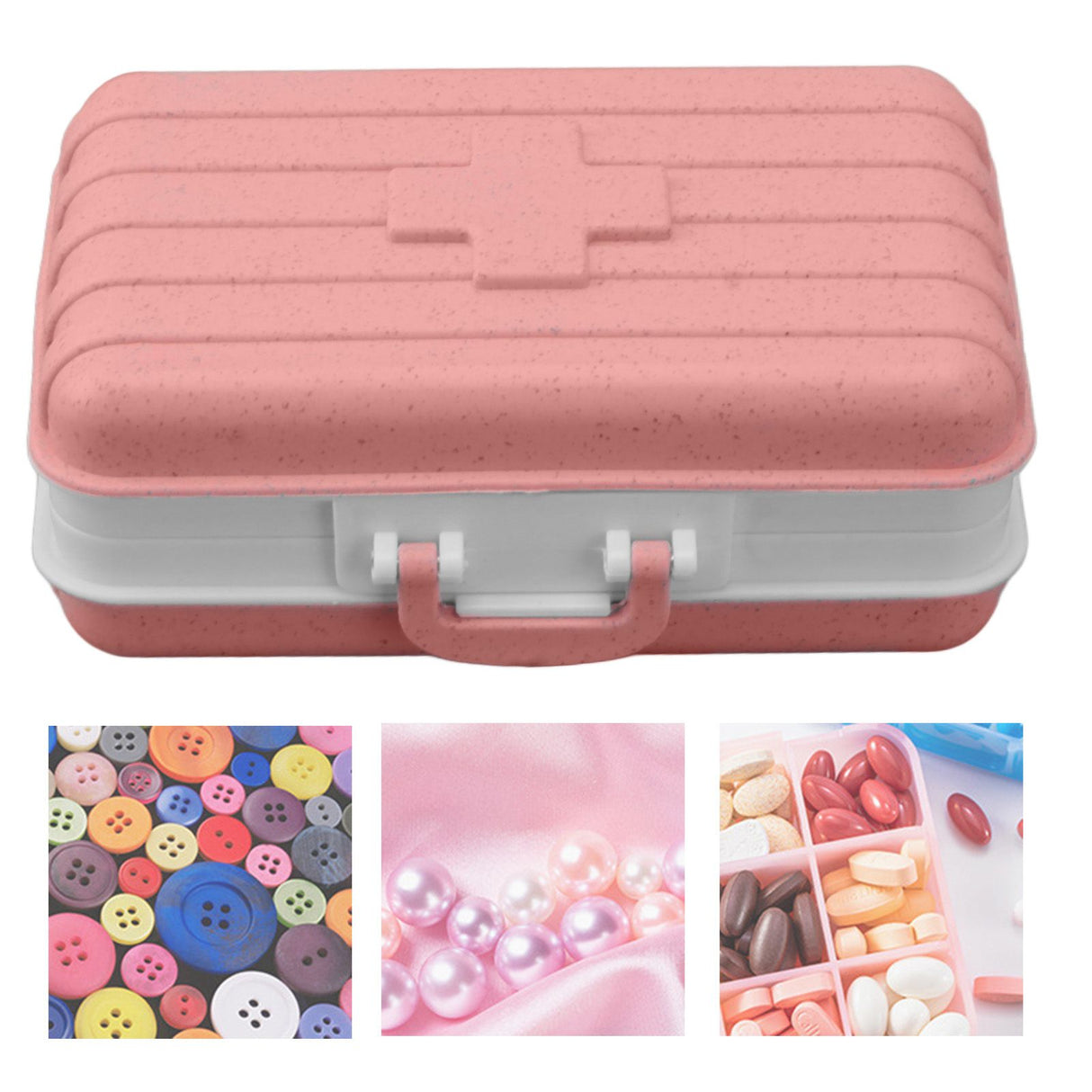 Mini Medicine Box 6 Compartments Luggage Design Tight Sealing Plastic Medicine Container for Pocket Travel Pink