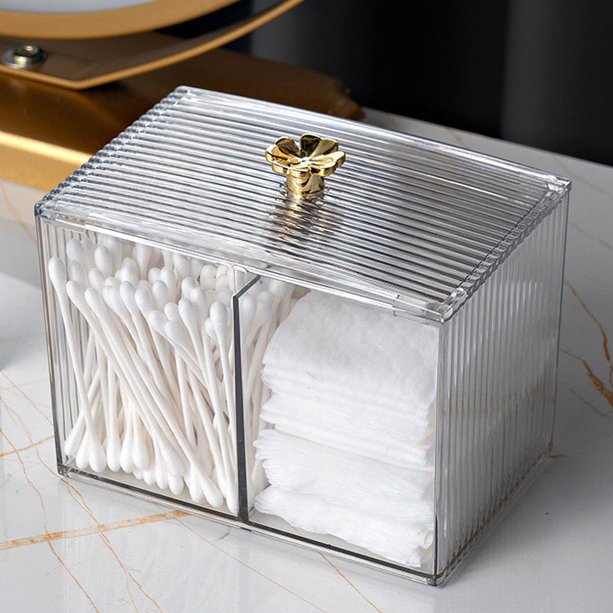 Cotton Pad Storage Box Swab Container Holder Transparent with Lid Grid for Cosmetics Desktop Decoration
