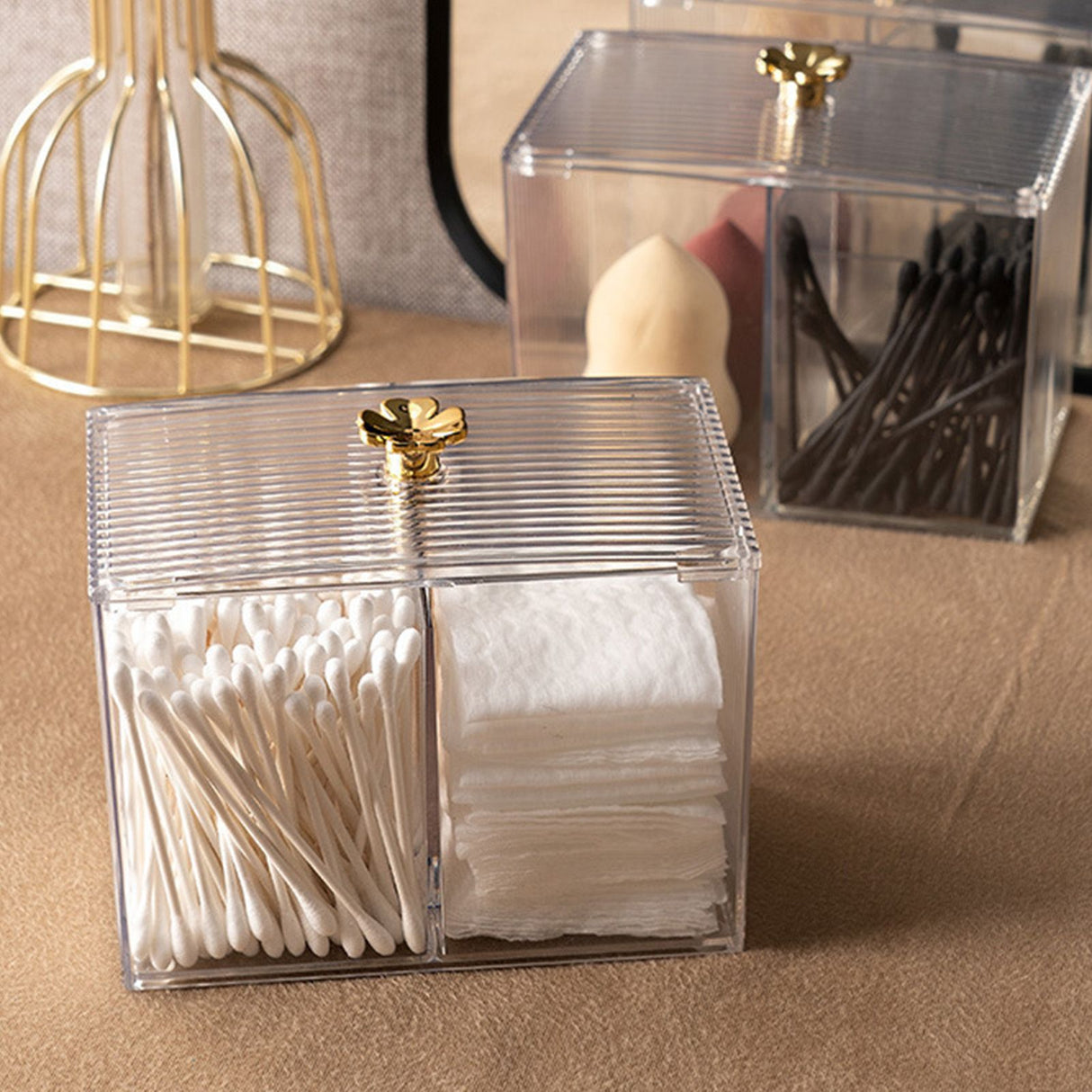 Cotton Pad Storage Box Swab Container Holder Transparent with Lid Grid for Cosmetics Desktop Decoration