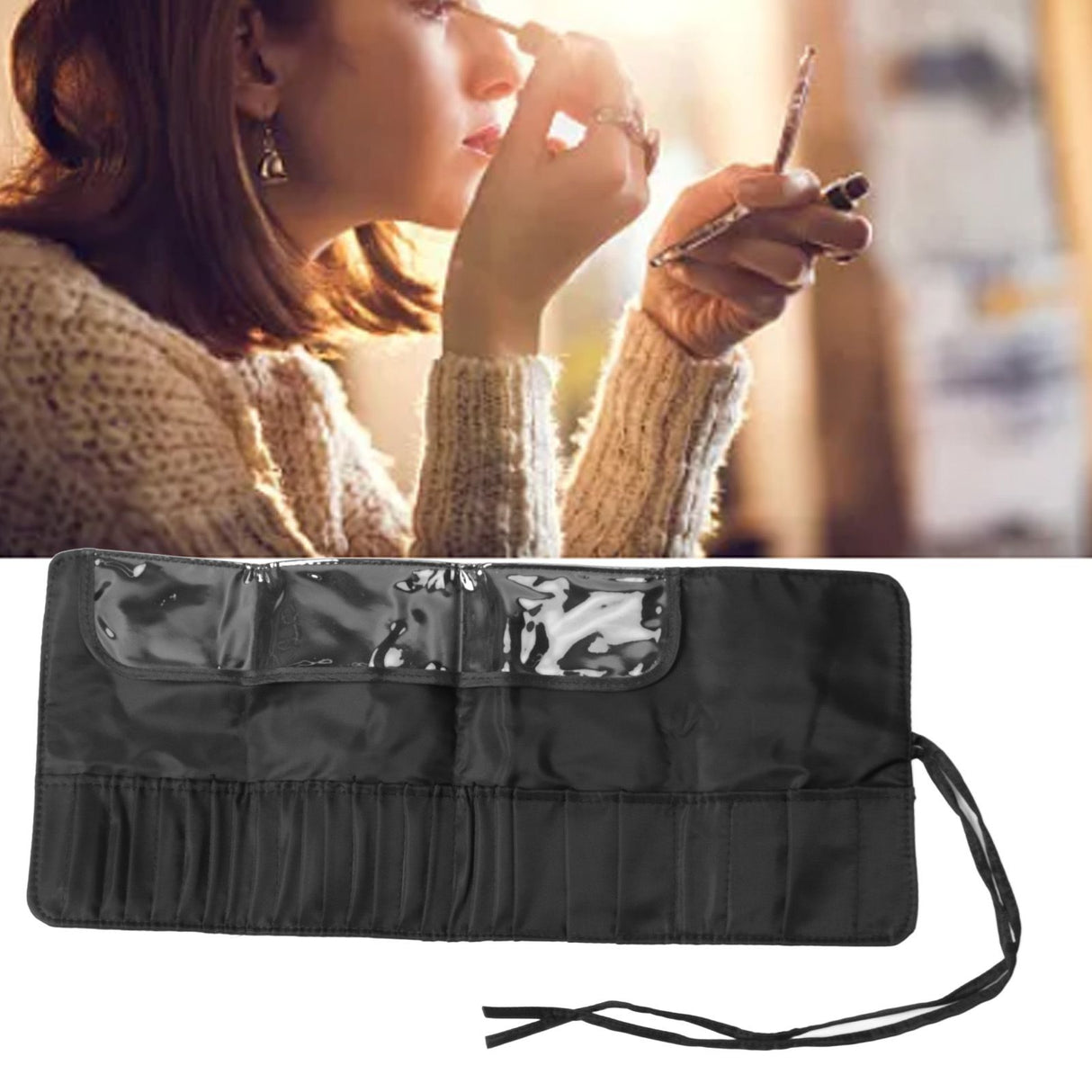 Makeup Brush Case 26 Holes Cosmetic Tool Storage Bag Black Large Capacity Waterproof Travel Makeup Brush Organizer
