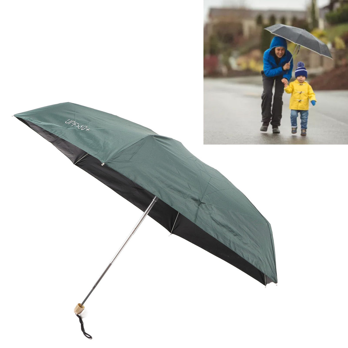 6 Ribs Umbrella Sun Protection UPF50 Impact Cloth Portable Folding Umbrella for Sunny Rainy Dark Green