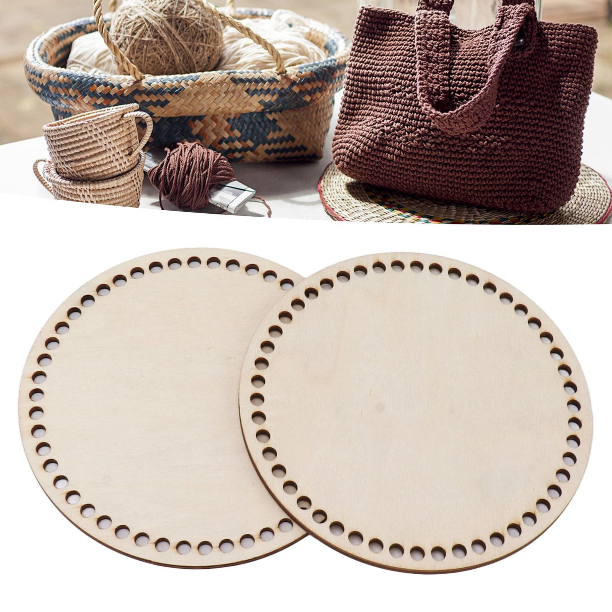 2 Pcs Wooden Crochet Bag Bottom Rounded Crochet Basket Wood Base for DIY Basket Bags