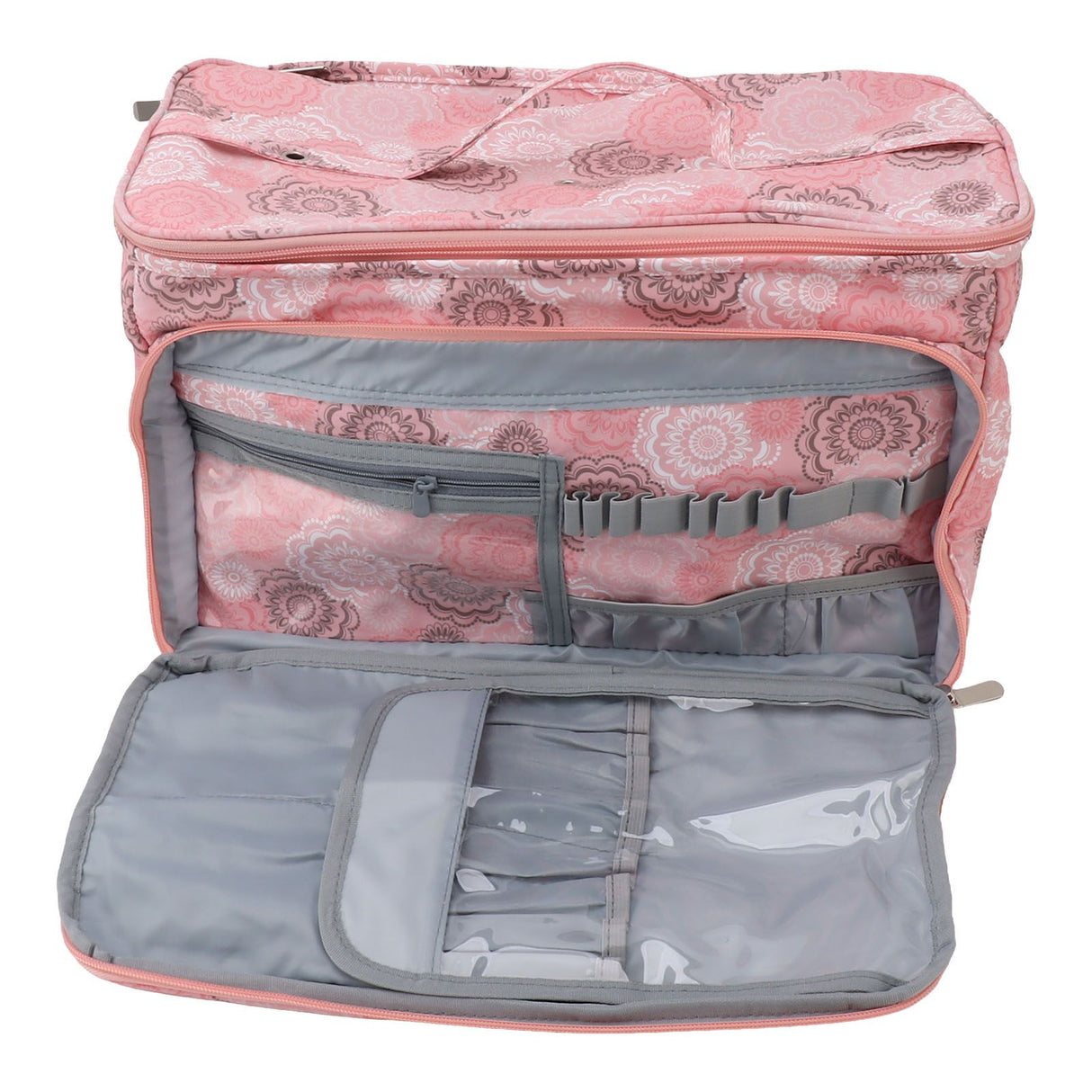 Knitting Bag Pink Oxford Cloth DIY Multifunctional Portable Crochet Holder Bag with Dividers for Knitting Needles Yarn Balls Sewing Supplies