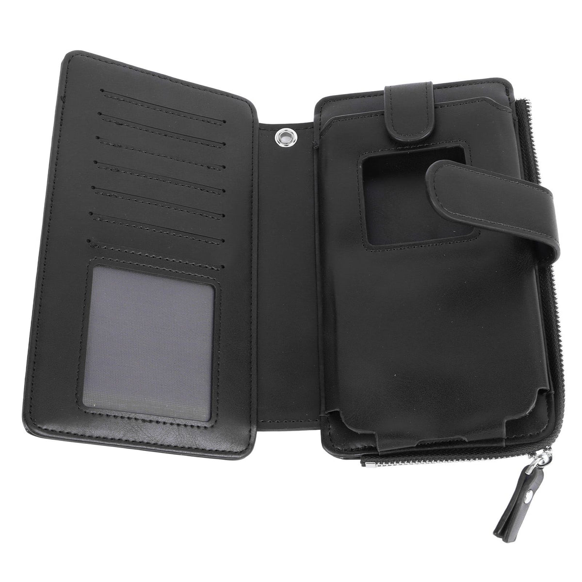 Long Wallet for Men PU Leather Frosted Retro Multifunctional Phone Card Holder Purse Business Handbag with Zipper and Strap Black