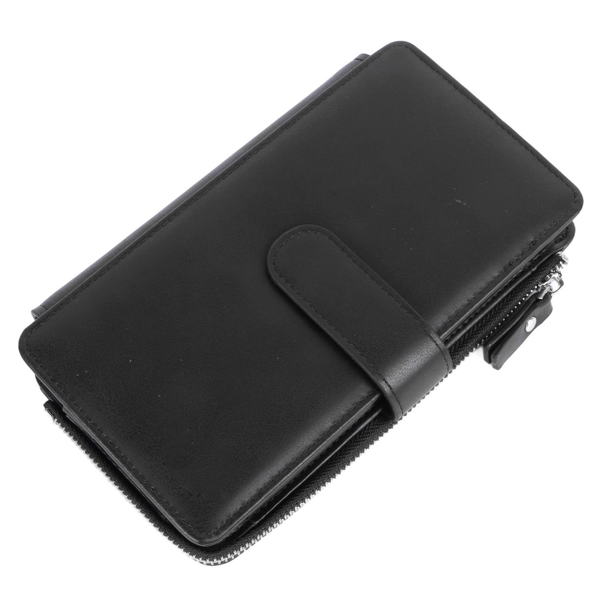 Long Wallet for Men PU Leather Frosted Retro Multifunctional Phone Card Holder Purse Business Handbag with Zipper and Strap Black