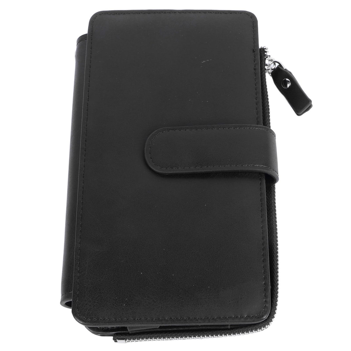 Long Wallet for Men PU Leather Frosted Retro Multifunctional Phone Card Holder Purse Business Handbag with Zipper and Strap Black