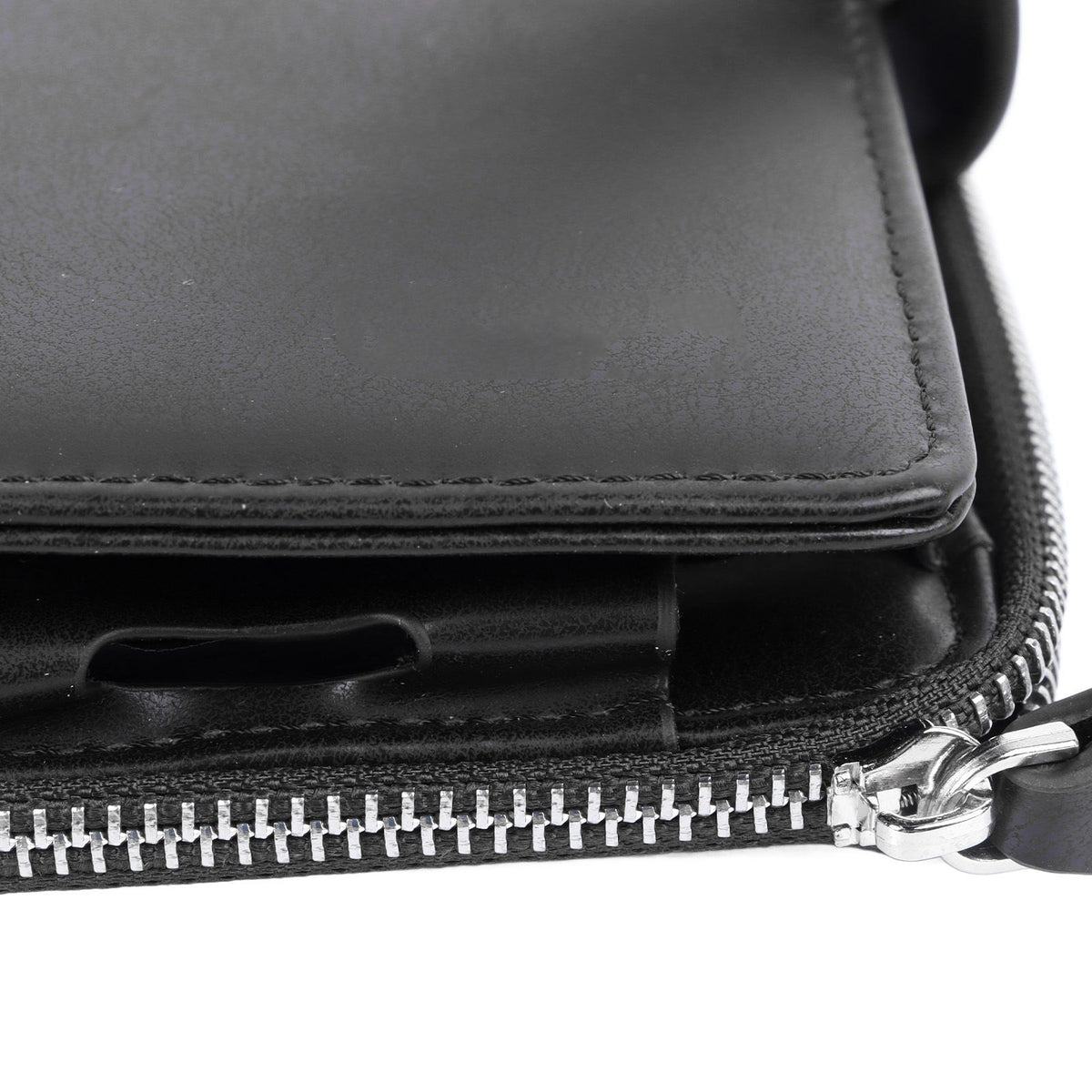 Long Wallet for Men PU Leather Frosted Retro Multifunctional Phone Card Holder Purse Business Handbag with Zipper and Strap Black
