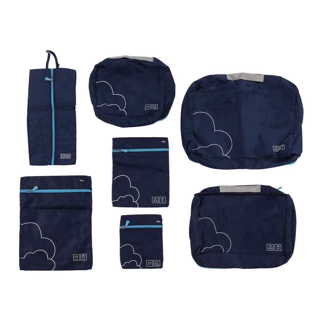 7 Pcs Luggage Packing Bags Polyester Waterproof Luggage Packing Cubes for Business Trip Travel Navy Blue