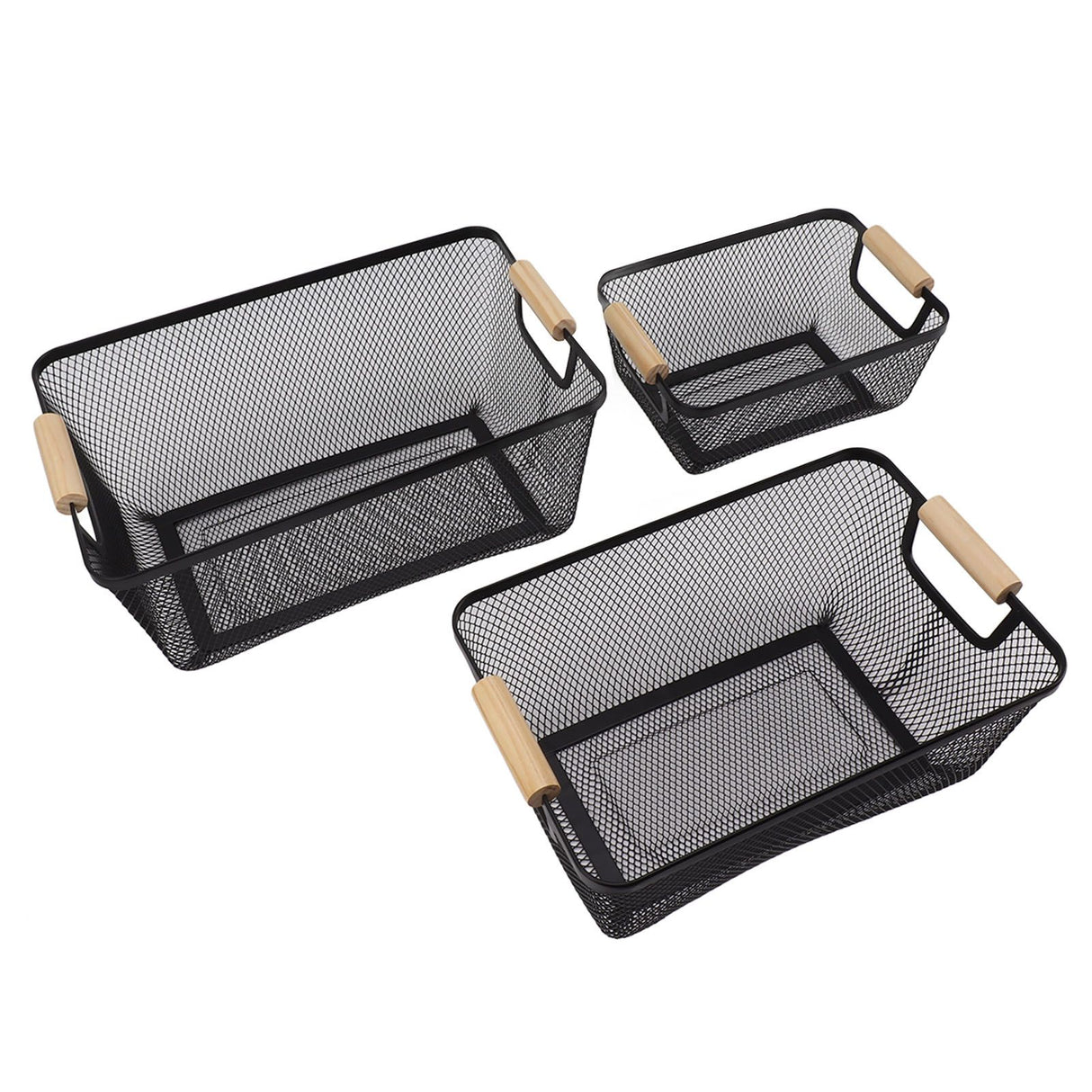 3pcs Metal Wire Storage Basket Large Capacity Decorative Sturdy Iron Art Storage Basket for Books Snacks Makeup Black