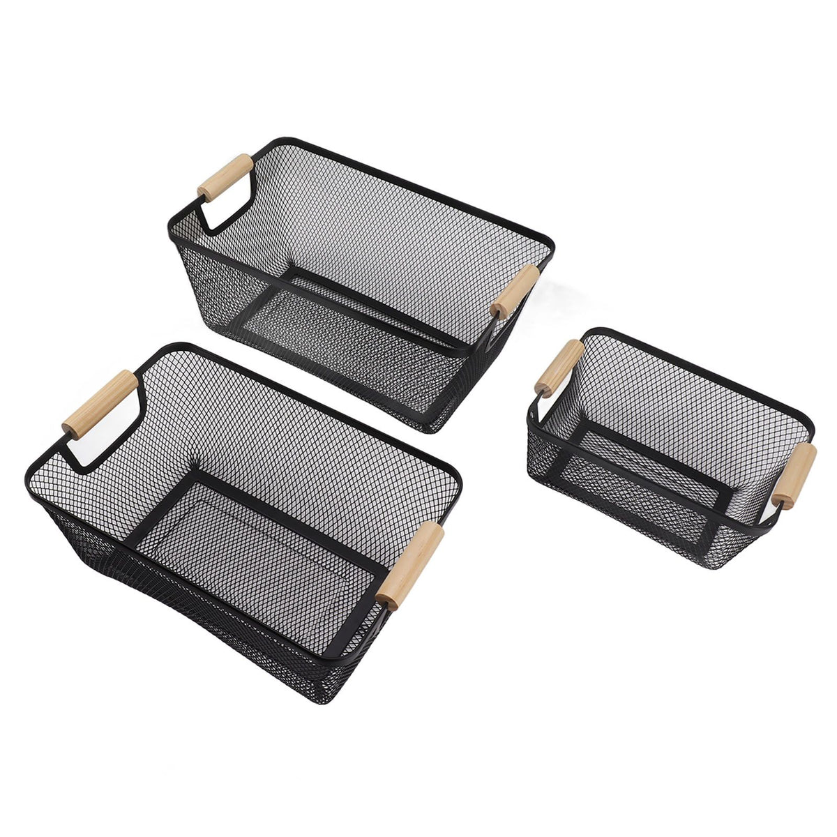 3pcs Metal Wire Storage Basket Large Capacity Decorative Sturdy Iron Art Storage Basket for Books Snacks Makeup Black