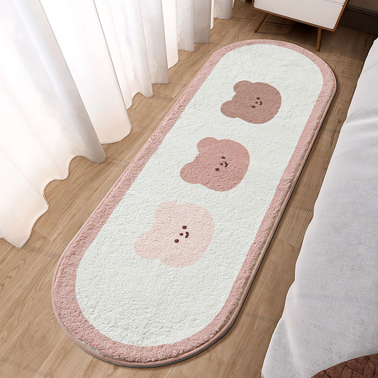 Cartoon Animal Pattern Area Rug Door Mat Soft Cute Oval Rug Bedside Carpet Decoration for Home Bedroom Brown Bear