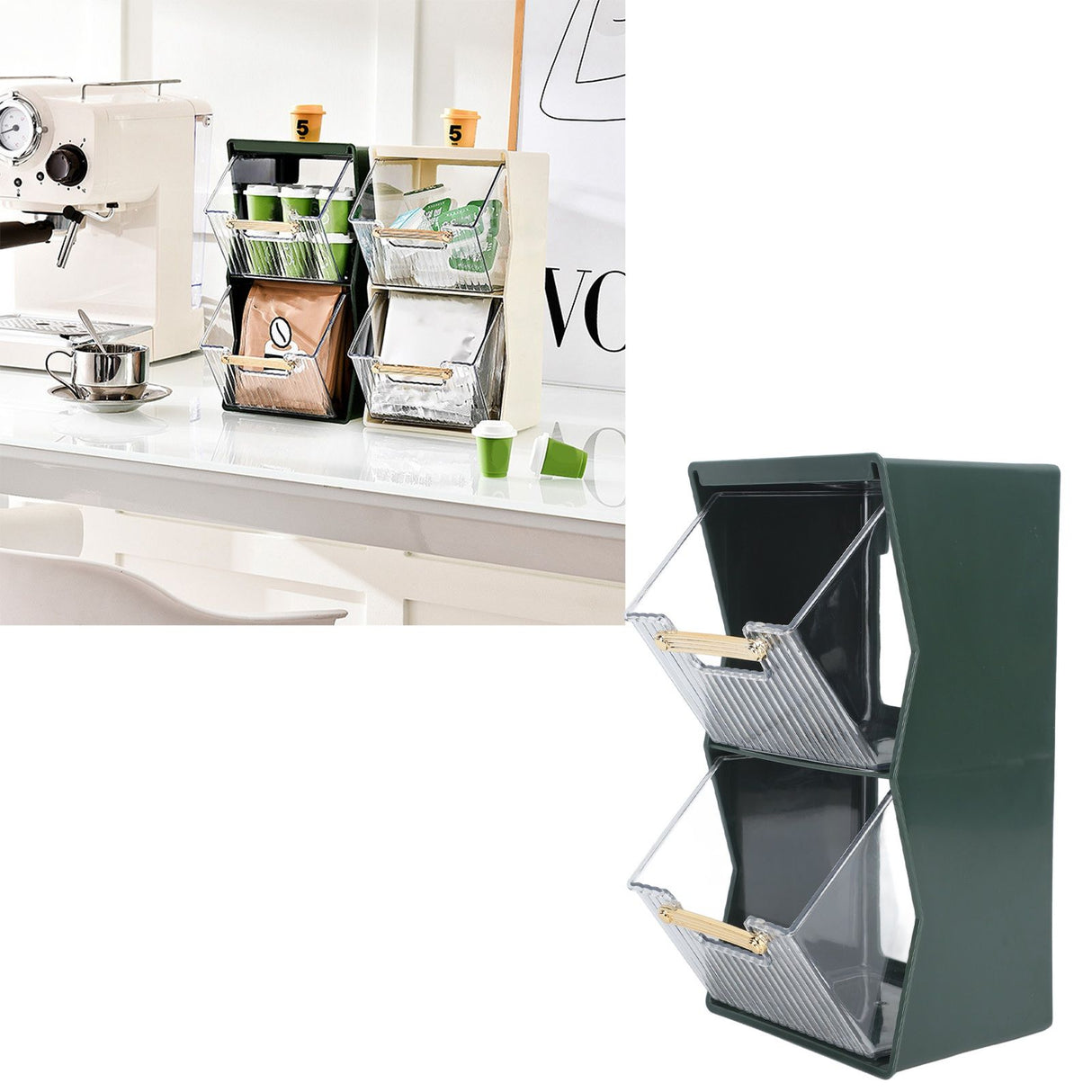 Tea Bag Storage Box Separate Storage Large Opening Beautiful Tea Bag Organizer for Capsules Coffee Tea Bags Green