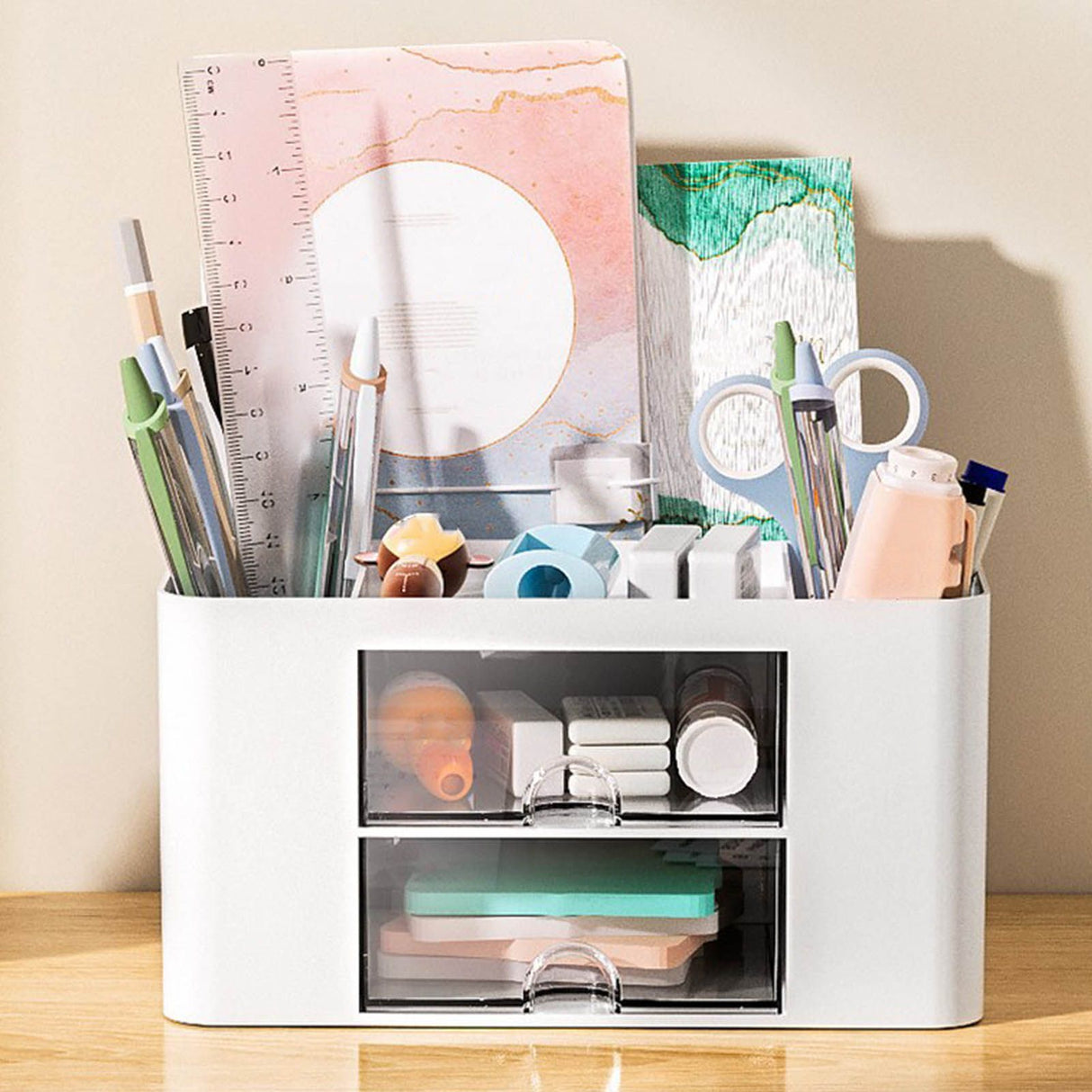Desk Supplies Organizer Multifunctional Large Capacity Office Desk Organizer with Double Layer Drawer for Pen
