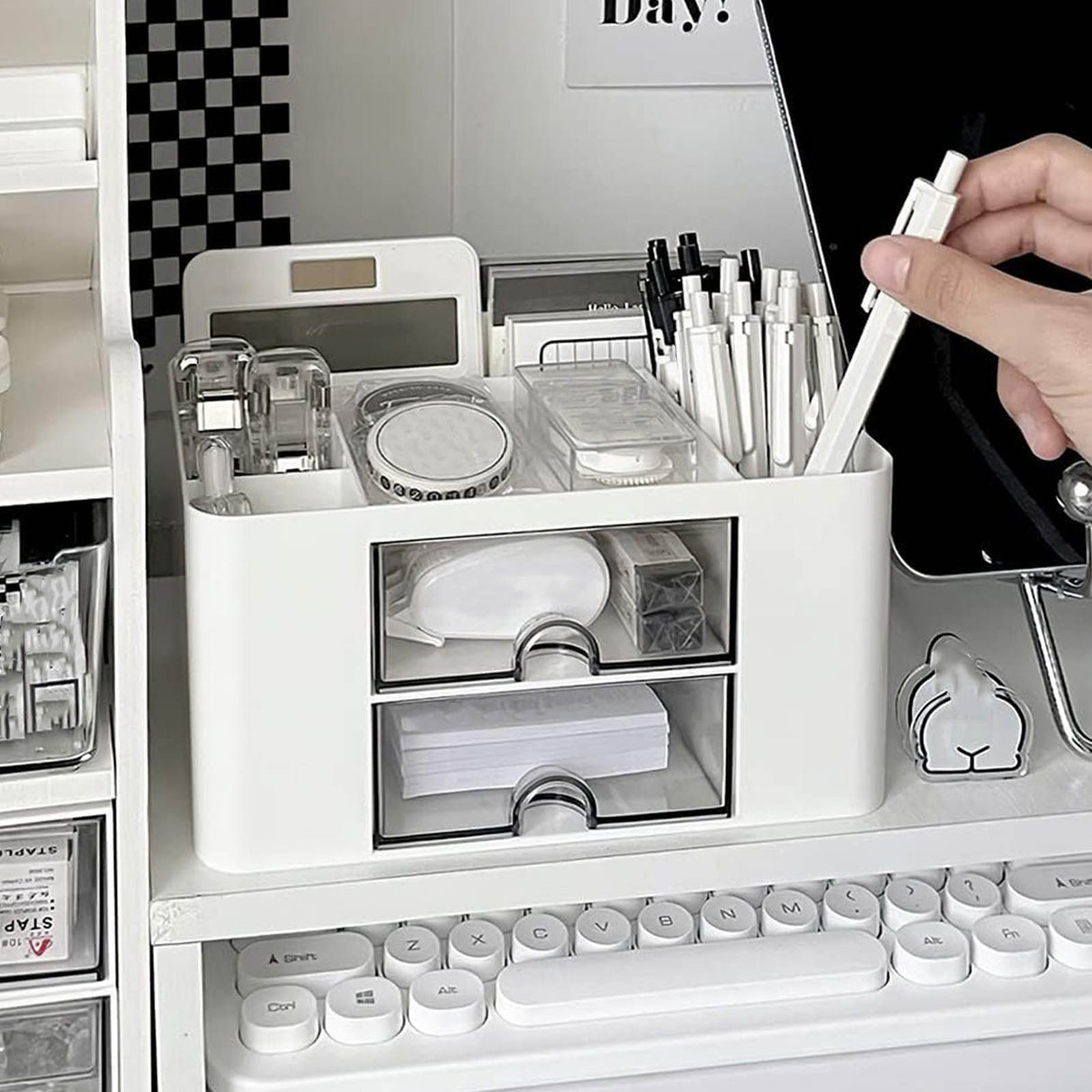 Desk Supplies Organizer Multifunctional Large Capacity Office Desk Organizer with Double Layer Drawer for Pen