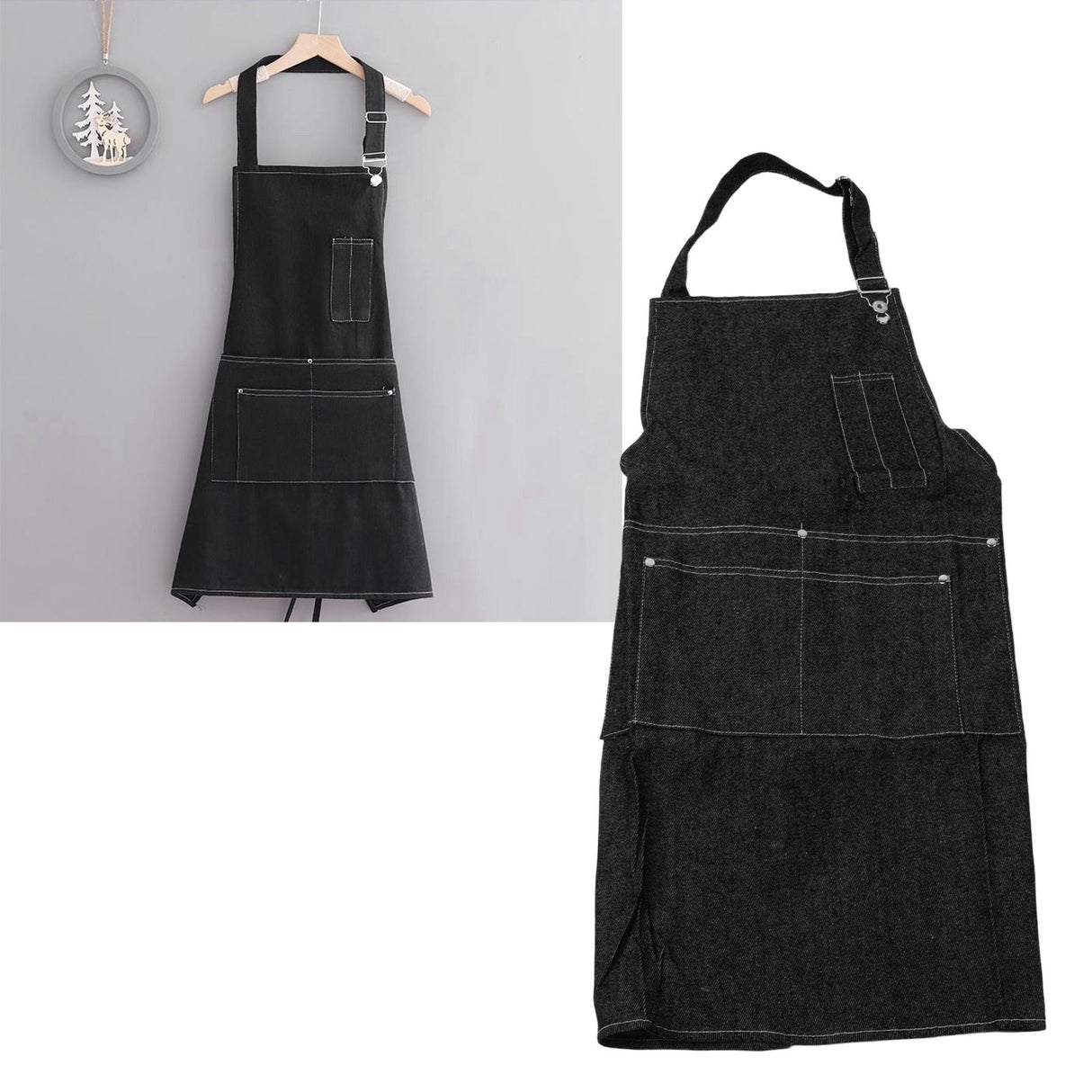Canvas Apron Multipurpose Stylish Classic Loose Multi Pockets Wear Resistance Workshop Tool Apron for Work Home Black