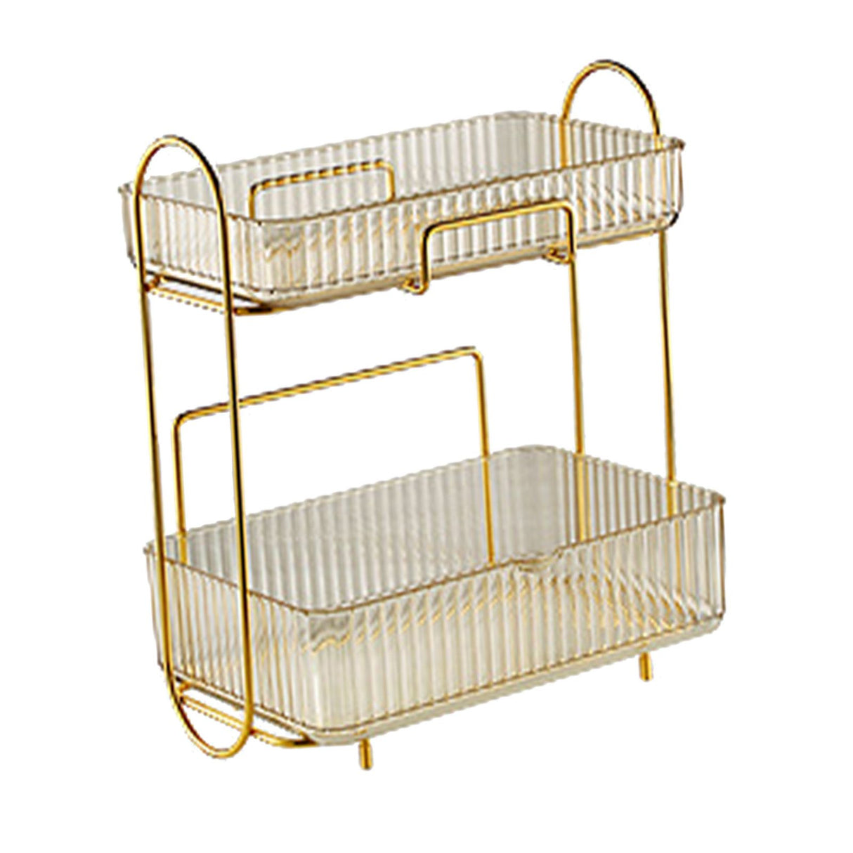 Makeup Organizer 2 Tier Bathroom Countertop Organizer Large Capacity Cosmetic Holder Shelf for Bedroom Dresser Amber