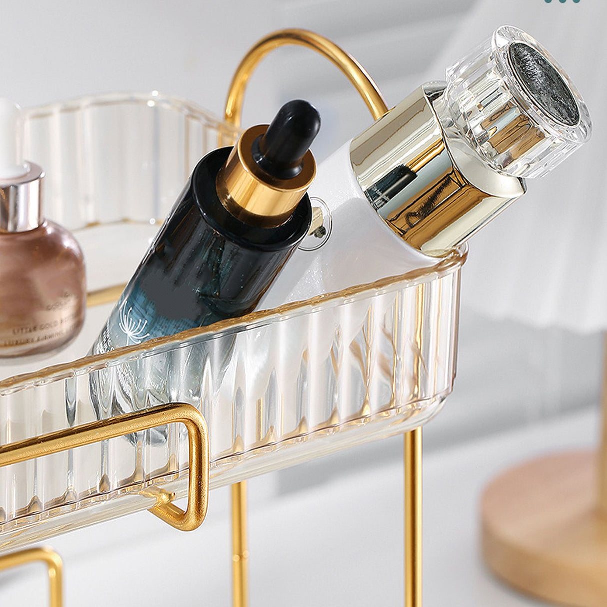 Makeup Organizer 2 Tier Bathroom Countertop Organizer Large Capacity Cosmetic Holder Shelf for Bedroom Dresser Amber