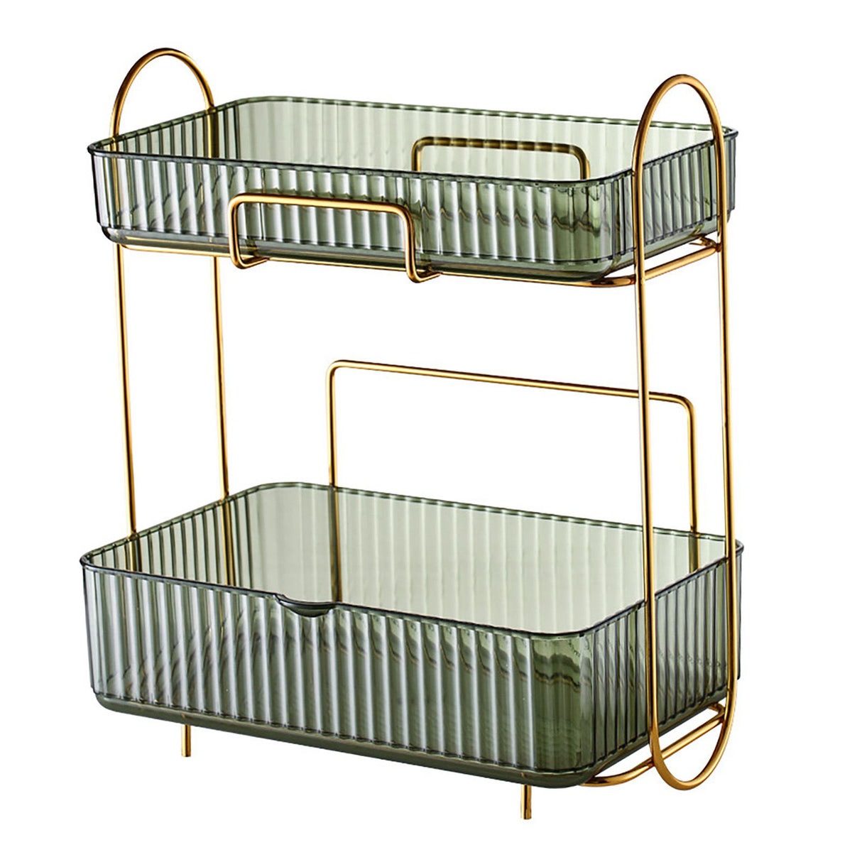 Makeup Organizer 2 Tier Bathroom Countertop Organizer Large Capacity Cosmetic Holder Shelf for Bedroom Dresser Green