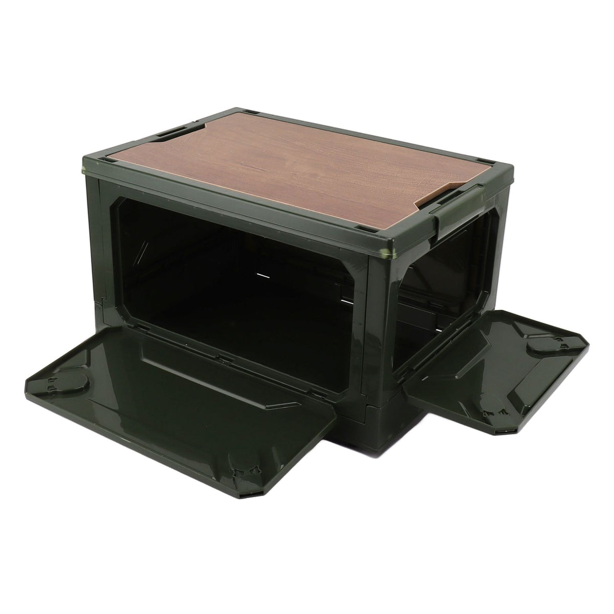 Collapsible Camping Storage Box Pulley Design Waterproof 5 Sides Opening Camping Folding Storage Bins for Car Outdoor Green