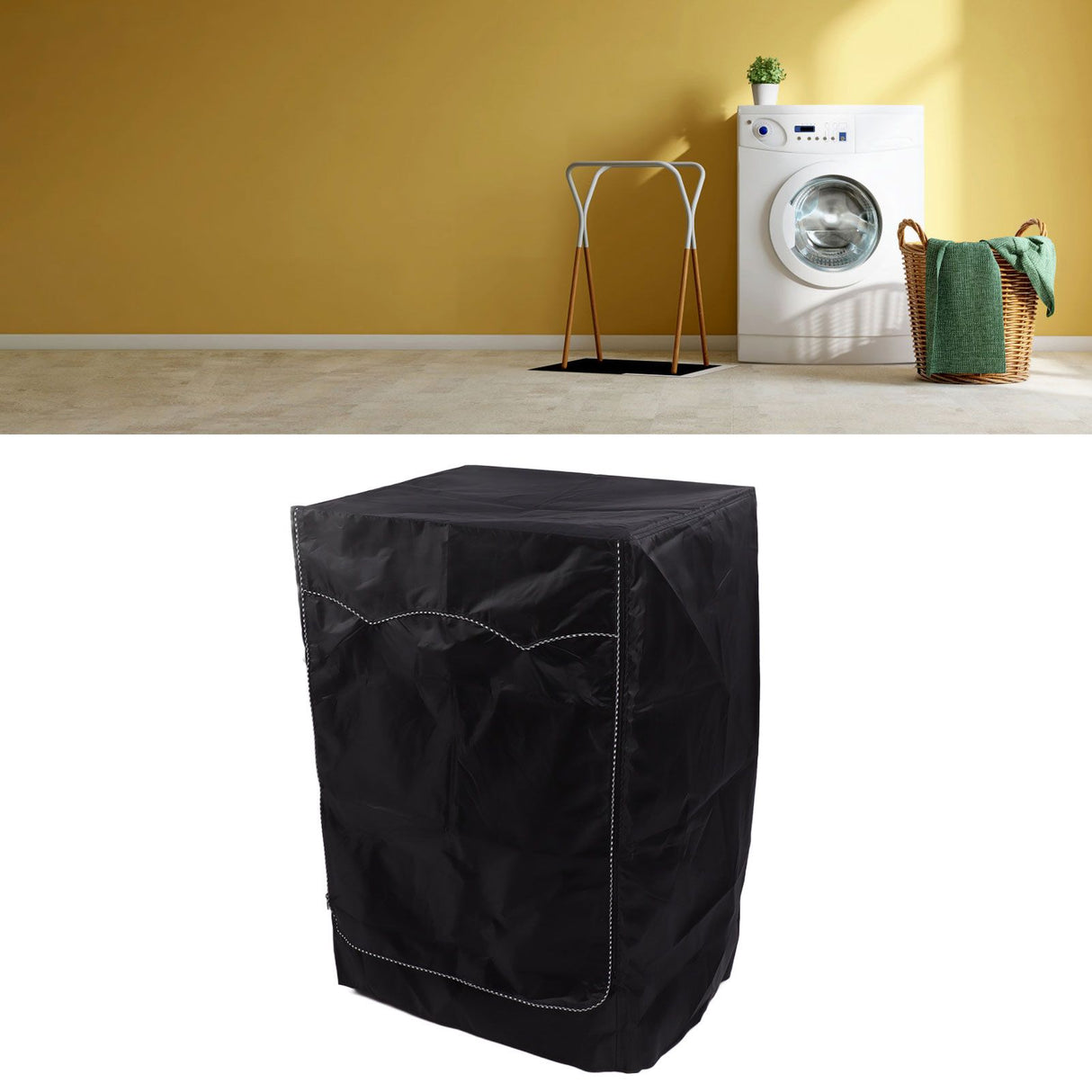 Washing Machine Cover Washer Dryer Cover Suit Most Front Load Waterproof Suncreen Dustproof All Weather Protection Black 60x60x88cm / 23.6x23.6x34.6in