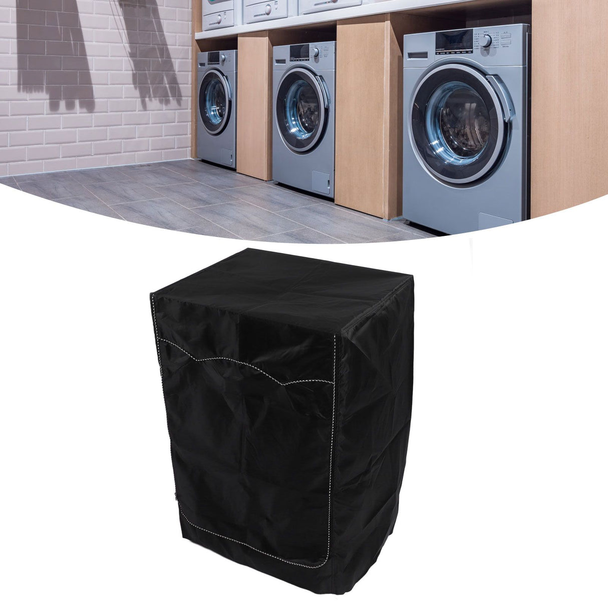 Washing Machine Cover Washer Dryer Cover Suit Most Front Load Waterproof Suncreen Dustproof All Weather Protection Black 60x60x88cm / 23.6x23.6x34.6in