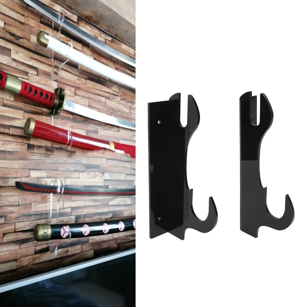2 Pcs Samurai Knife Holder Wall Mounted Samurai Sword Holder Sword Wall Display Rack Black