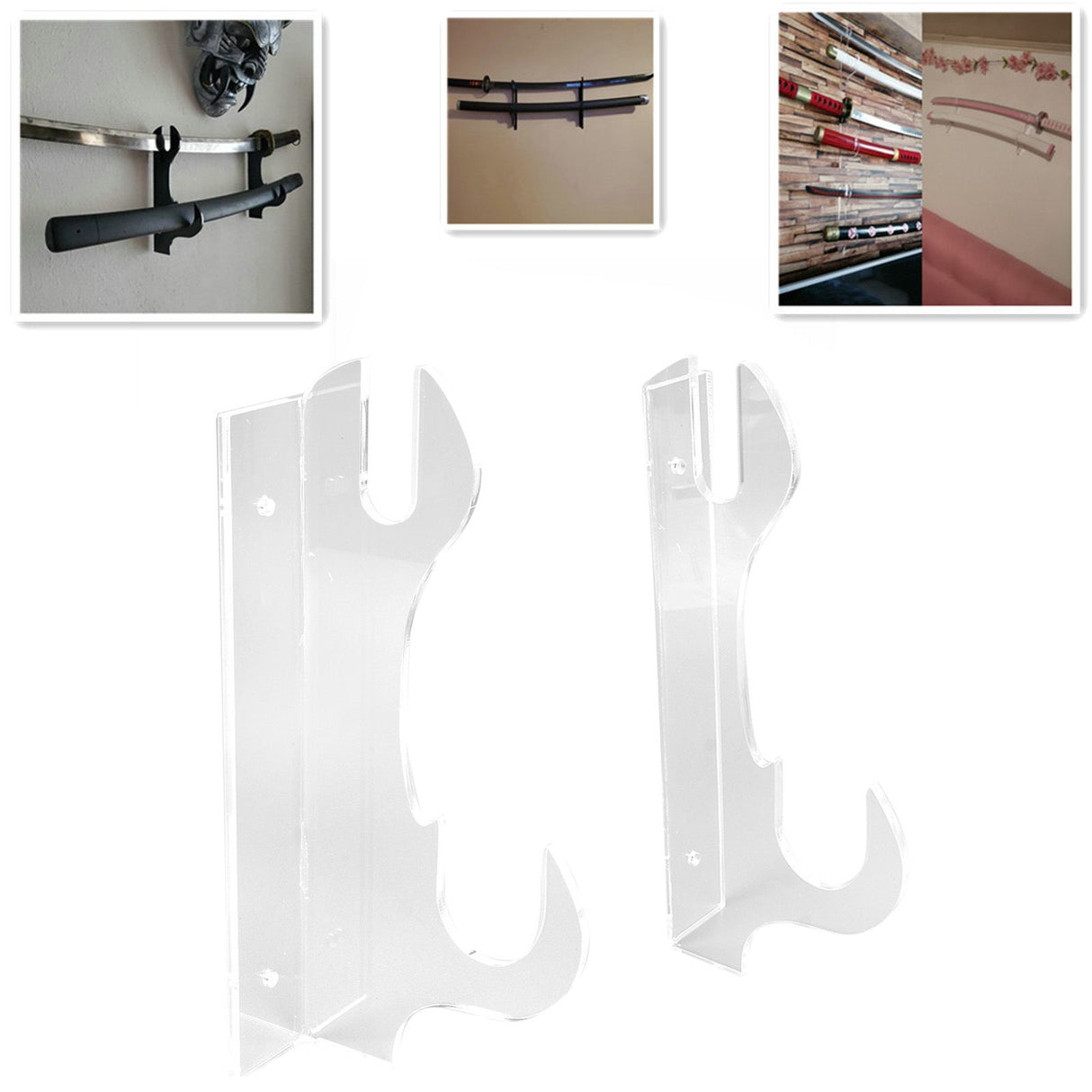 2 Pcs Samurai Knife Holder Wall Mounted Samurai Sword Holder Sword Wall Display Rack Transparent
