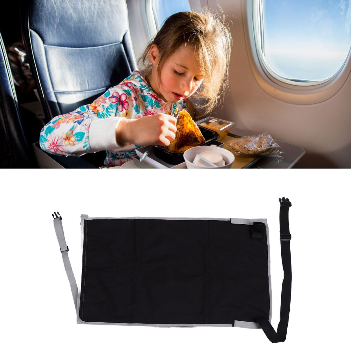 Airplane Seat Extender for Kids Canvas Portable Toddler Travel Bed Airplane Footrest Hammock for Flights Black